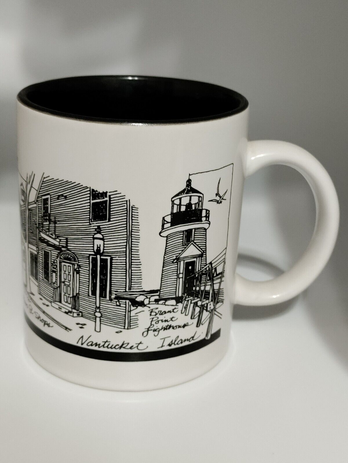 Vintage Nantucket Island Coffee Mug Cup Old Mill Brant Point Lighthouse 