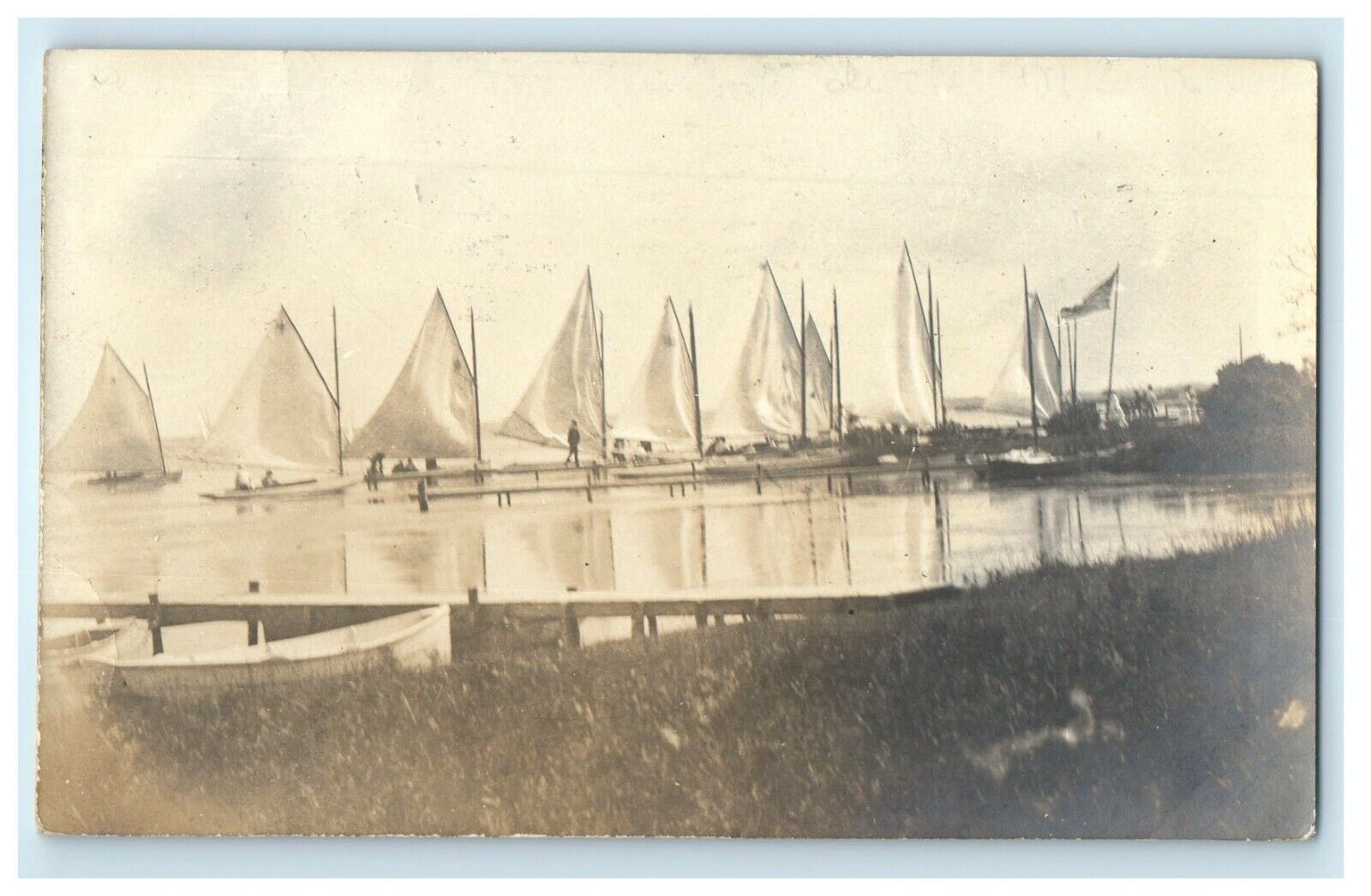 1907 Quogue Long Island NY Kimball Dock Sailboats RPPC Photo Antique Postcard