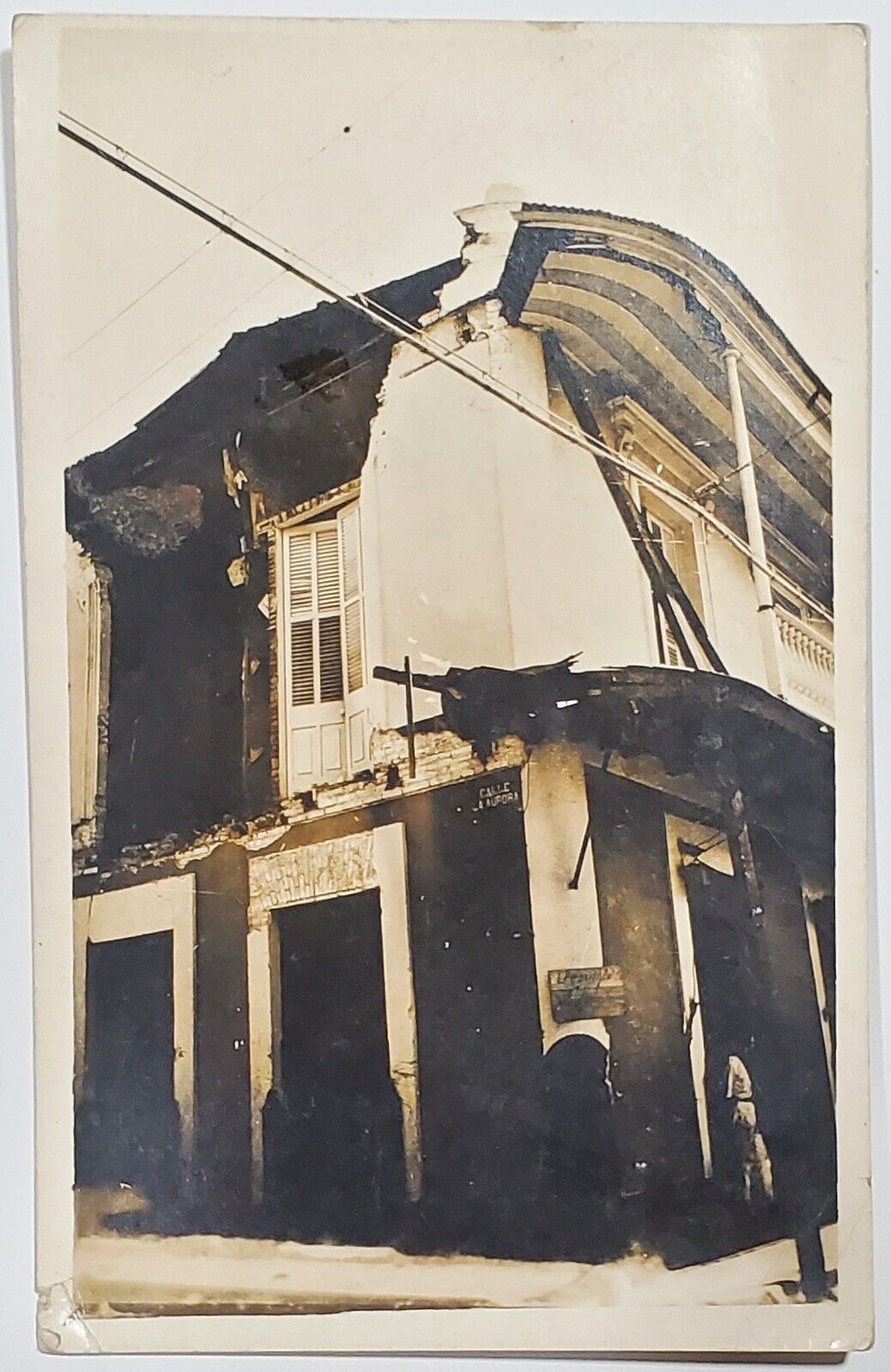 Mexico RPPC View of Damaged Building on Aurora Street Real Photo Postcard Z16