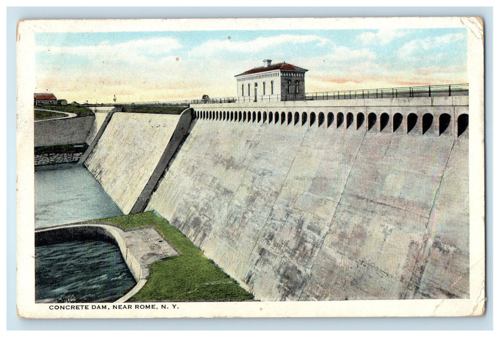 c1920s Concrete Dam Near Rome, New York NY Posted Antique Postcard