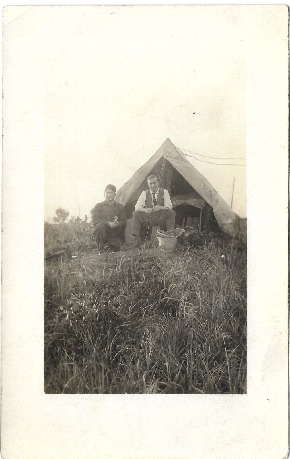 AZO RPPC Postcard 2 Men Camping Early 1900s Surname Manaugh :D