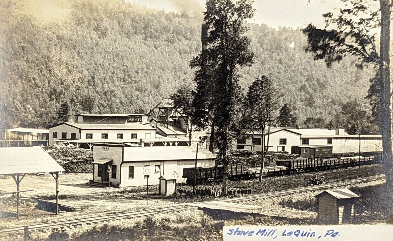 Postcard Real Photo Stave Wood Mill Railroad Laquin Pennsylvania 1906