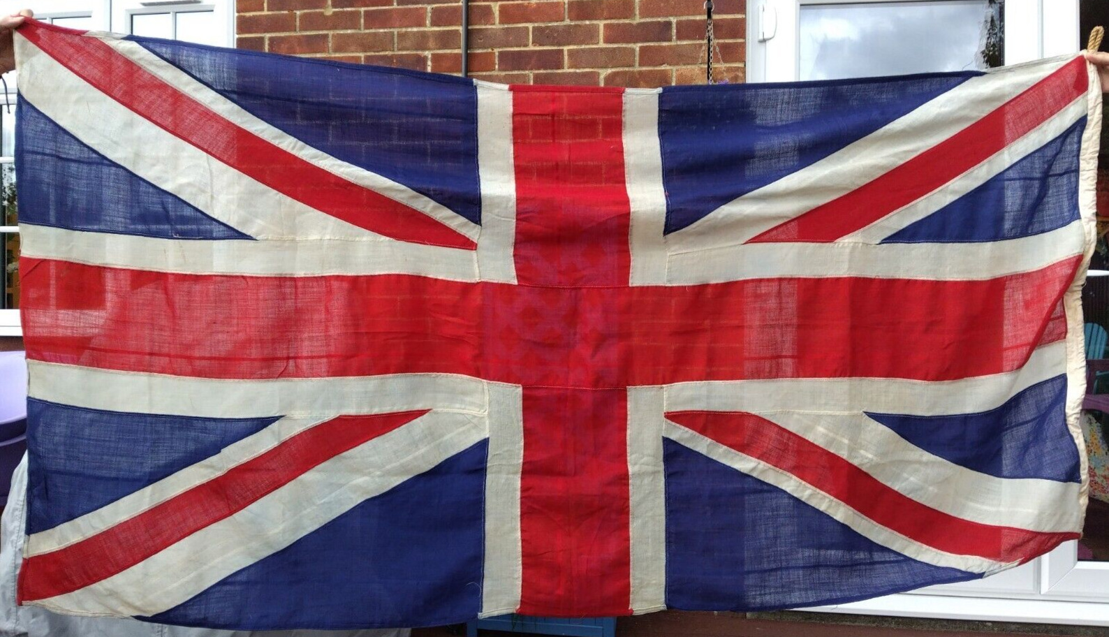 Vintage Union Jack Flag Linen Textile British Flag Panel Stitched WW2 Military