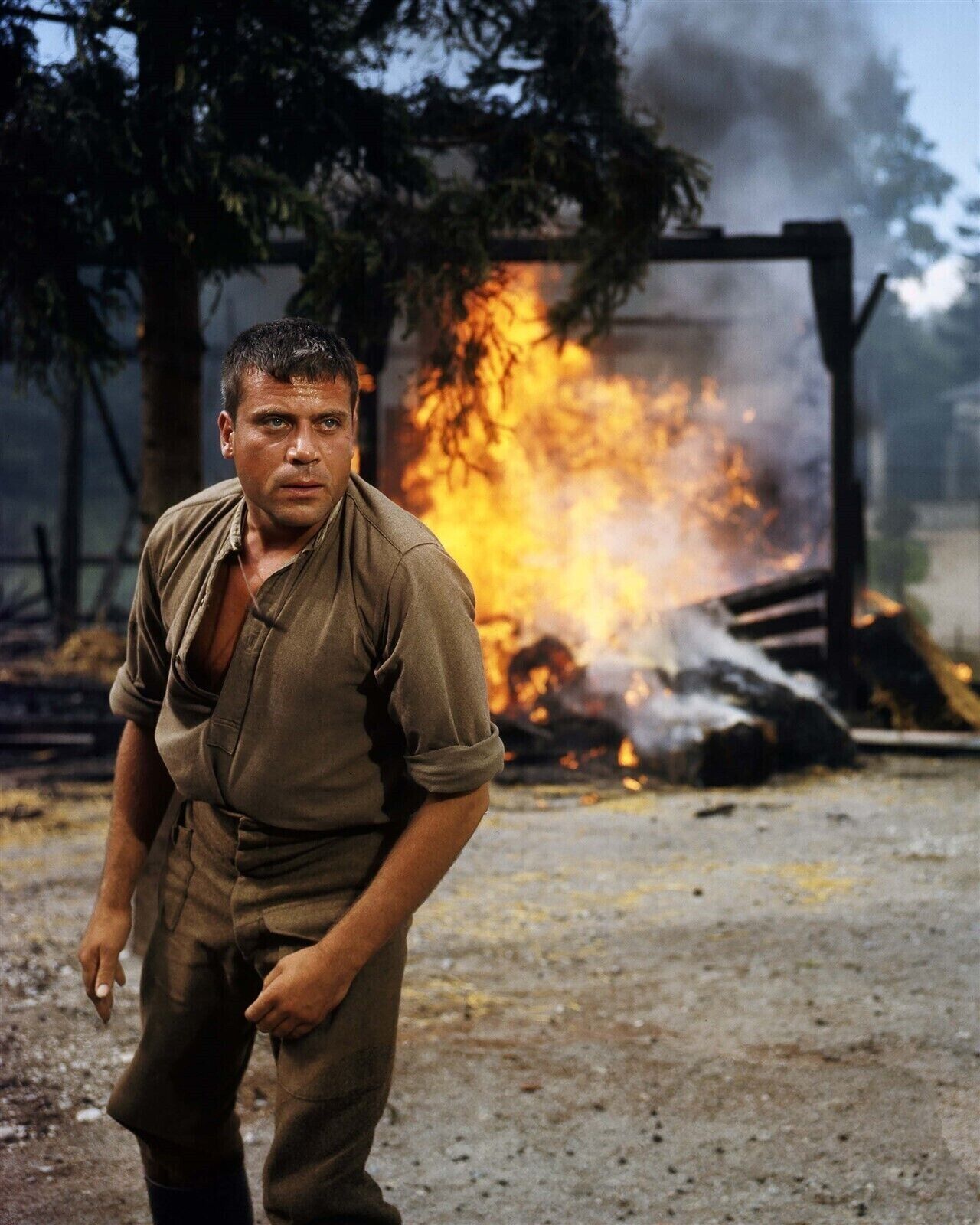 Oliver Reed in fire scene from 1969 Hannibal Brooks 8x10 real photo