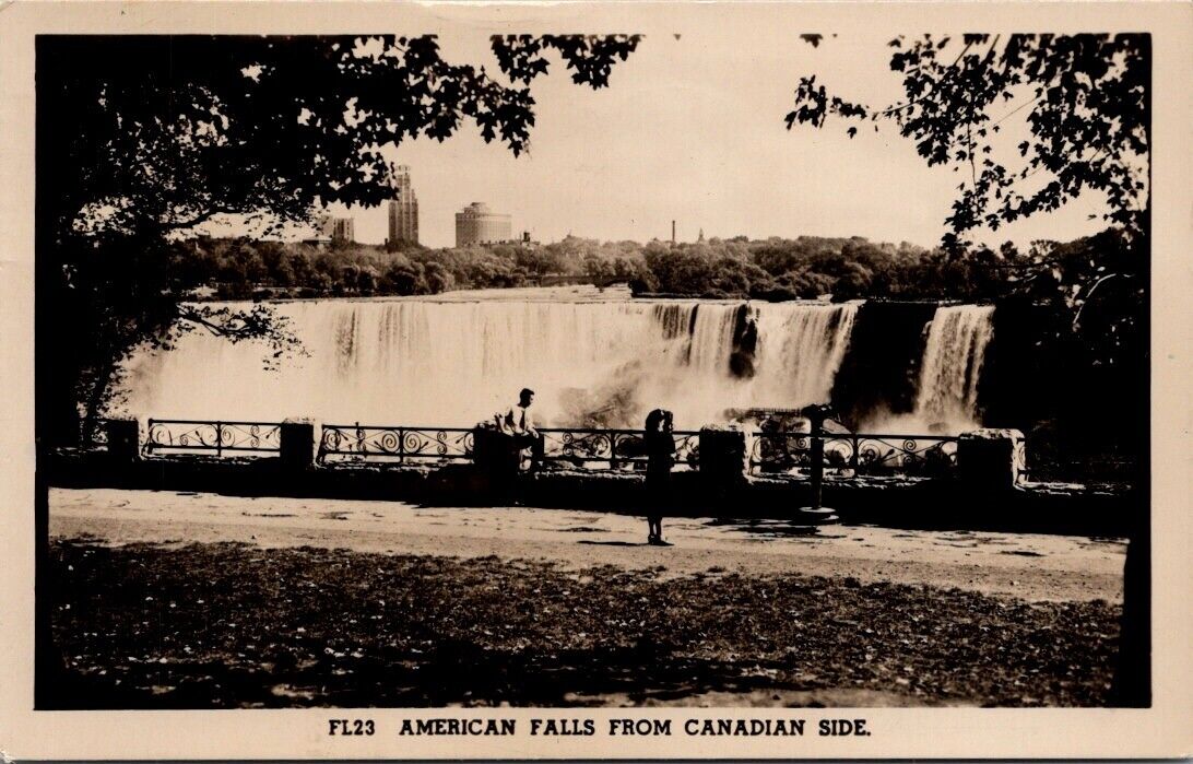 Niagra Falls NY Canada American Falls from Canadian Side Vintage Postcard Photo 