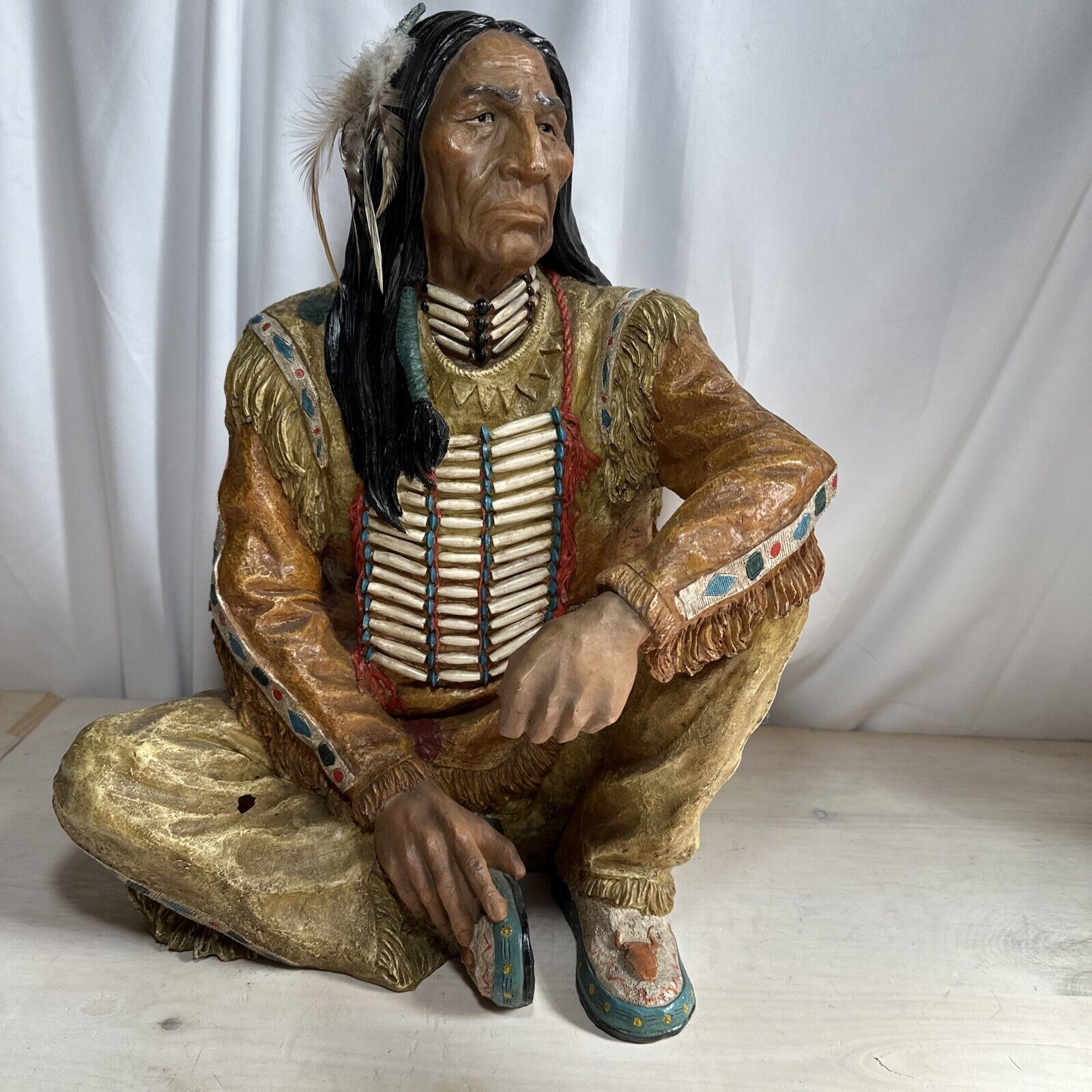 Vintage Sitting Man Indian Sculpture 17x13 (2 Small Holes In Leg)