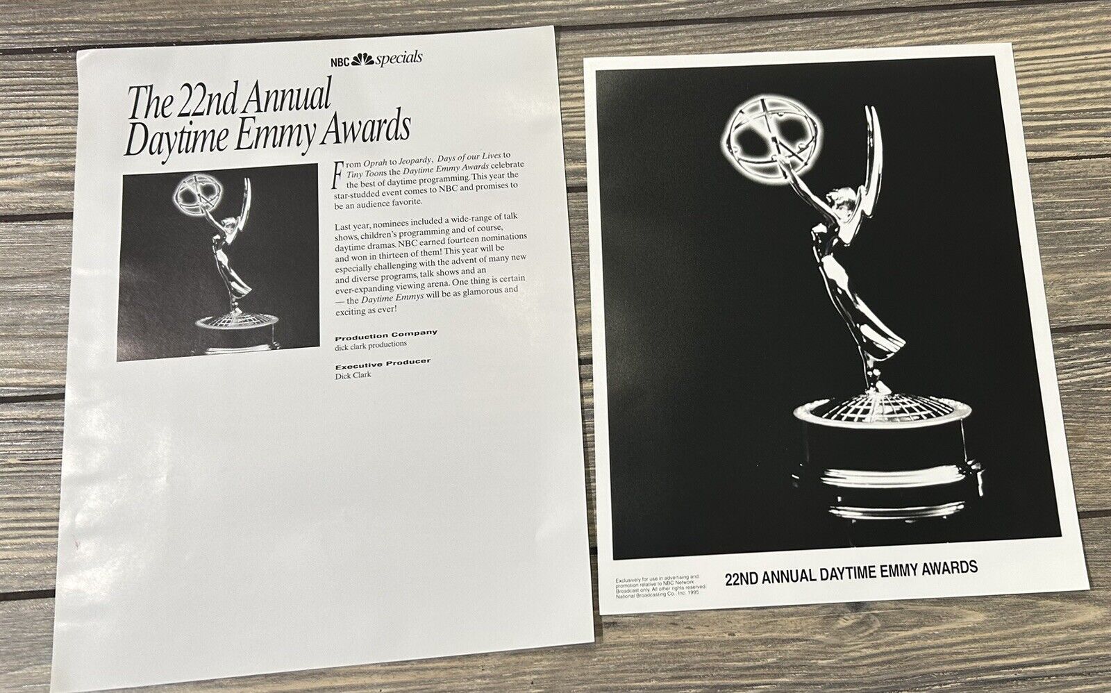 Vintage NBC Specials The 22nd Annual Daytime Emmy Awards Photo and Paper Press
