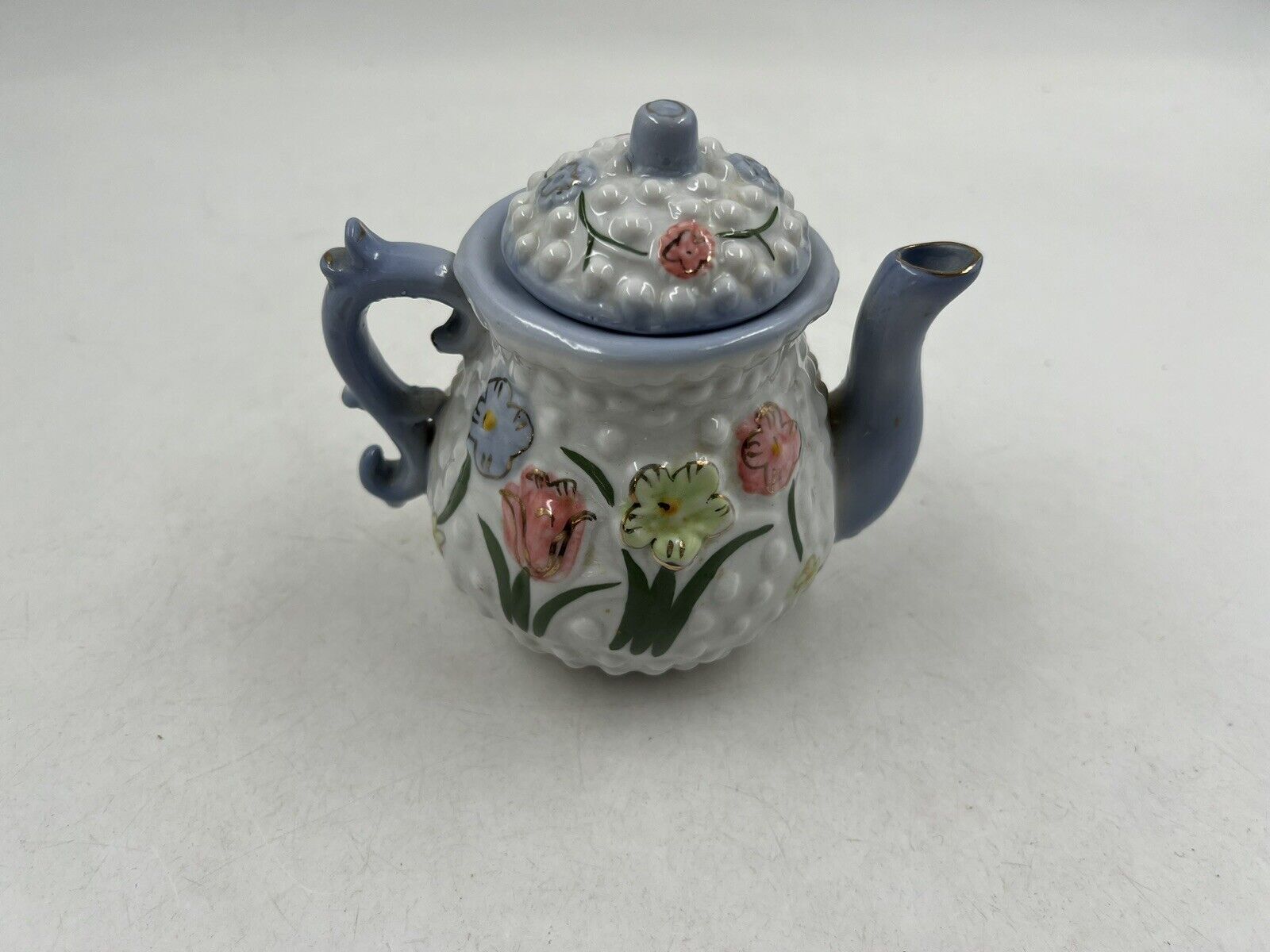 New Ceramic 5in Mini Light Blue Floral Teapot DD02B21006