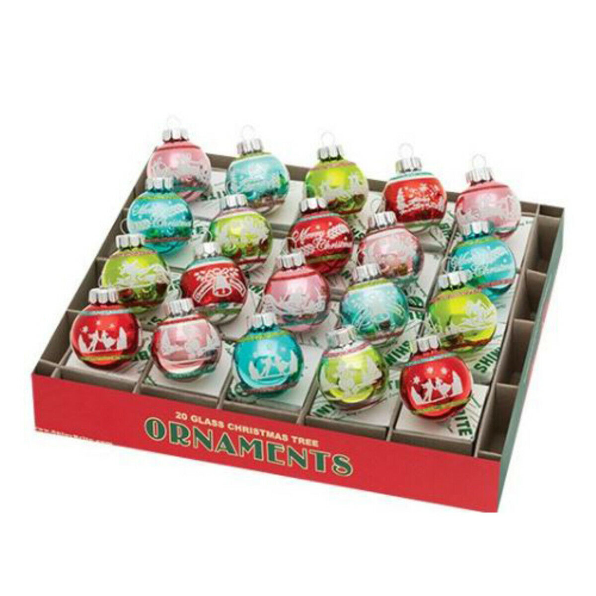 Shiny Brite Festive Fete Ball Multicolor Flocked Mini Ornament Set 20 1.25\