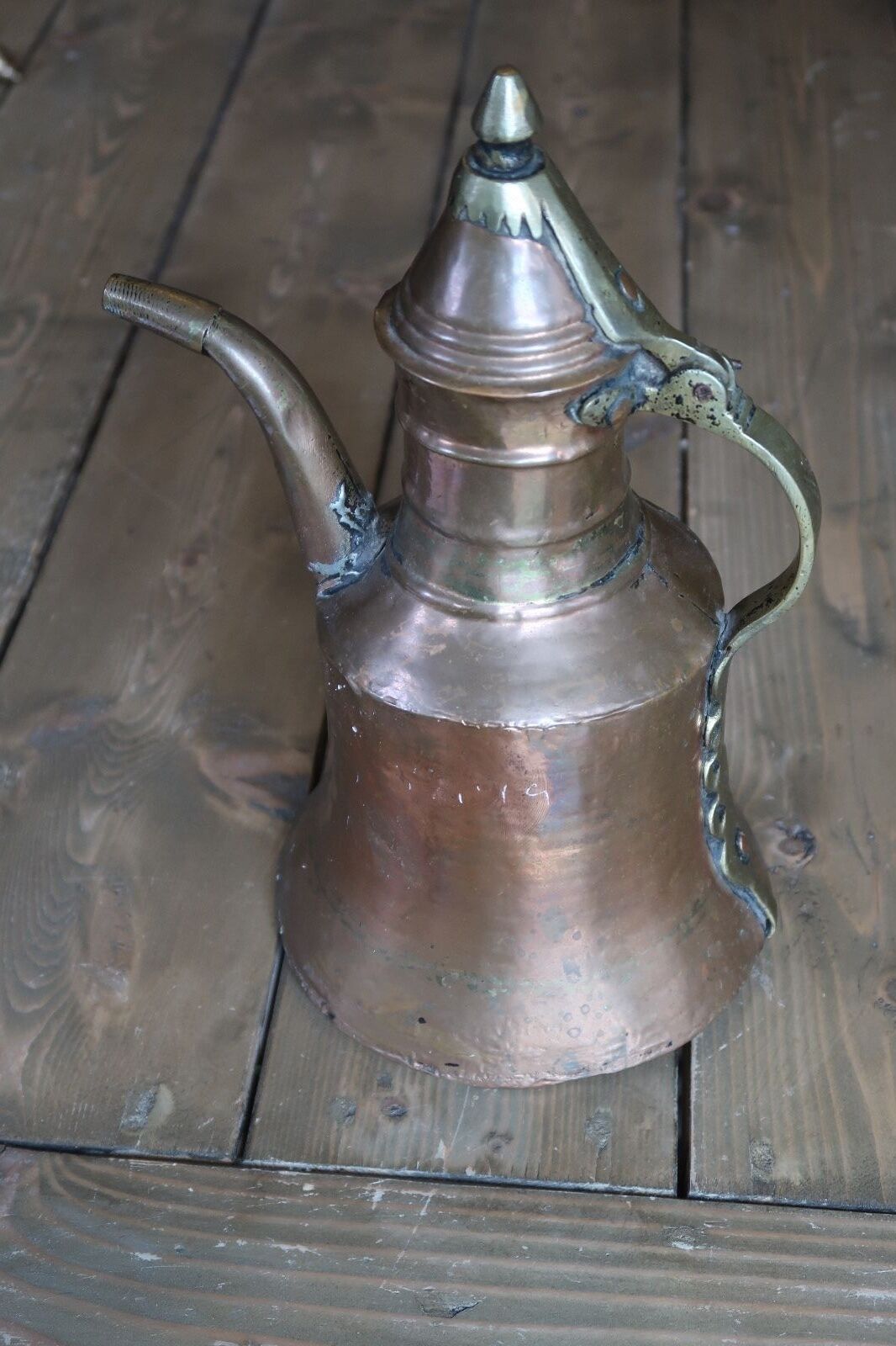 Antique Hand Hammered Copper and Brass Tea Kettle Pot