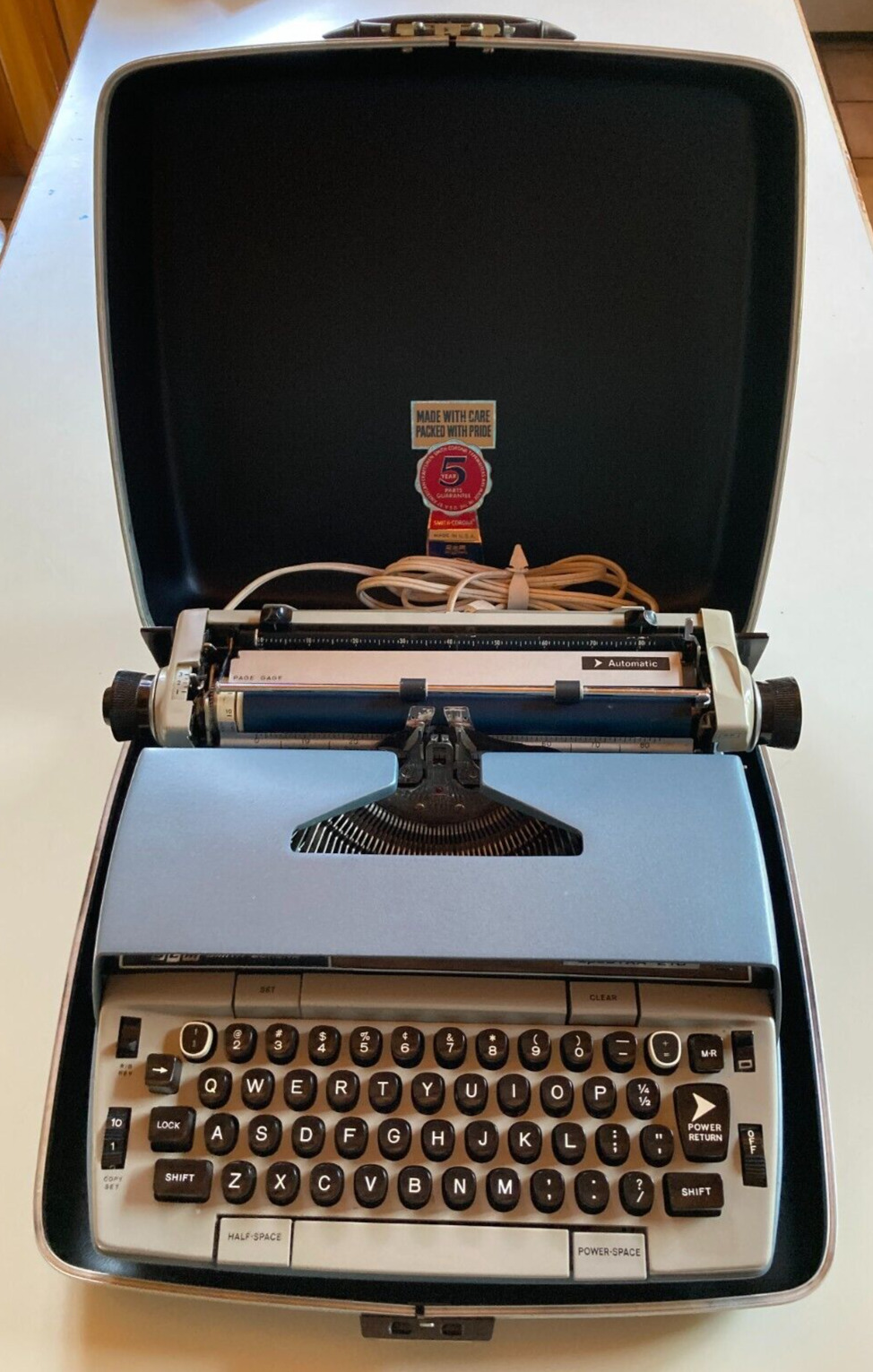 Vintage 1960s Smith Corona Electra 210 Blue Portable Electric Typewriter TESTED