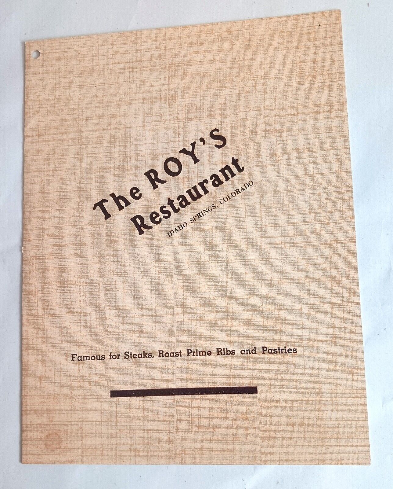 The Roy's Restaurant Vintage Menu Idaho Springs Colorado T-Bone Steak Meal 3.50