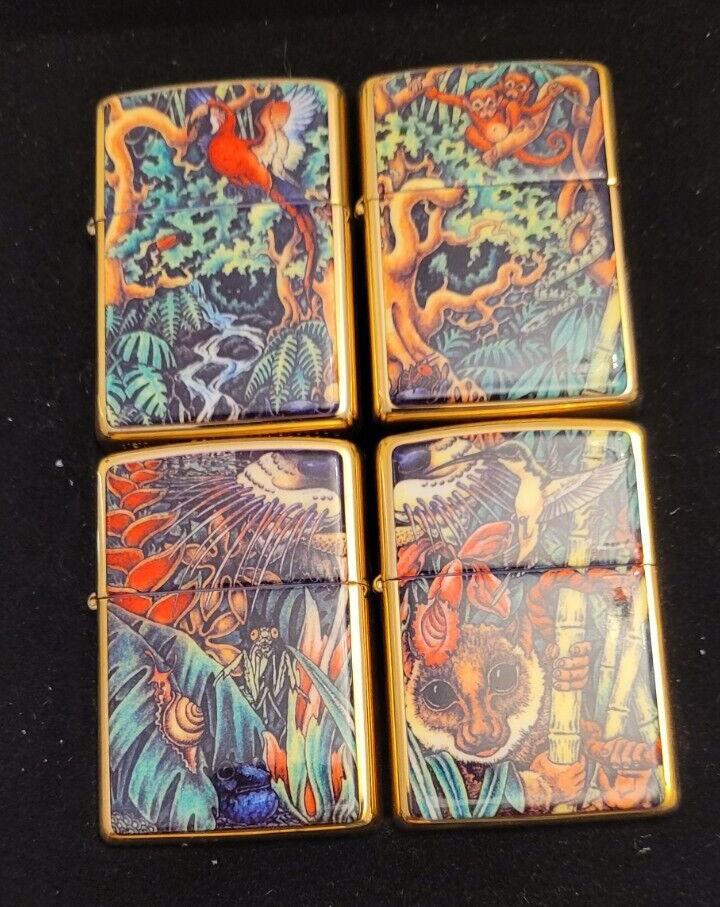 Zippo Lighters Mysteries of the Forest 1995 Collectible Tin Set of 4 - UNFIRED