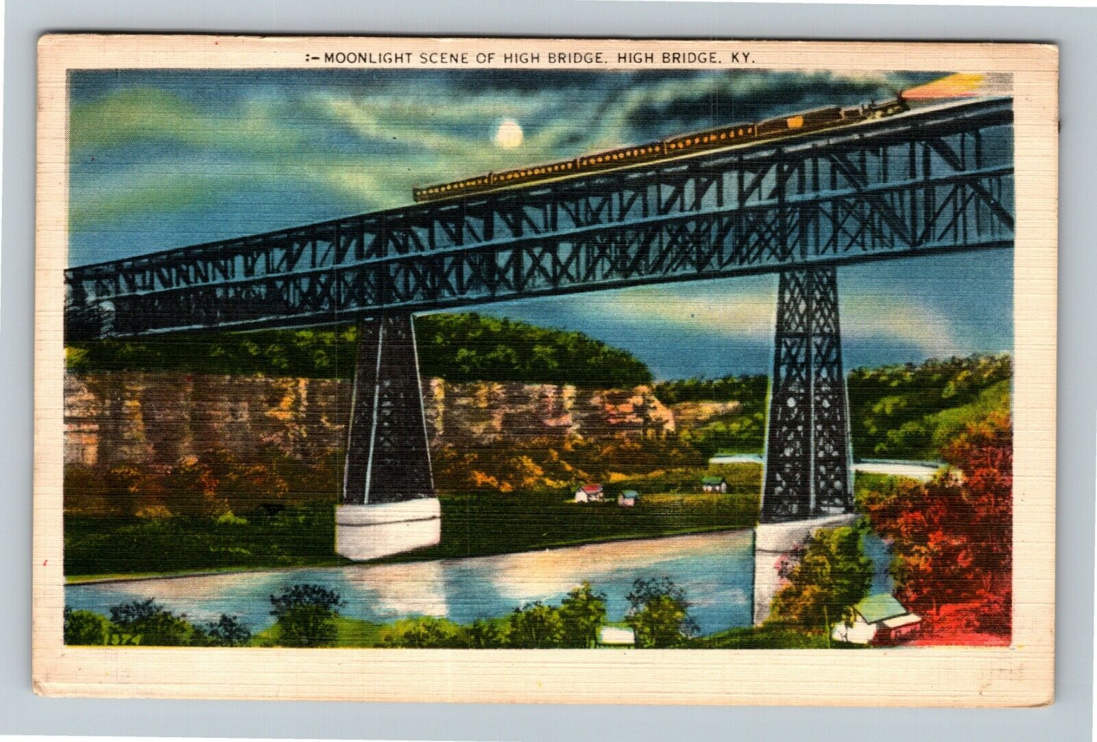 High Bridge KY-Kentucky Moonlight Scene High Bridge Scenic Vintage Postcard