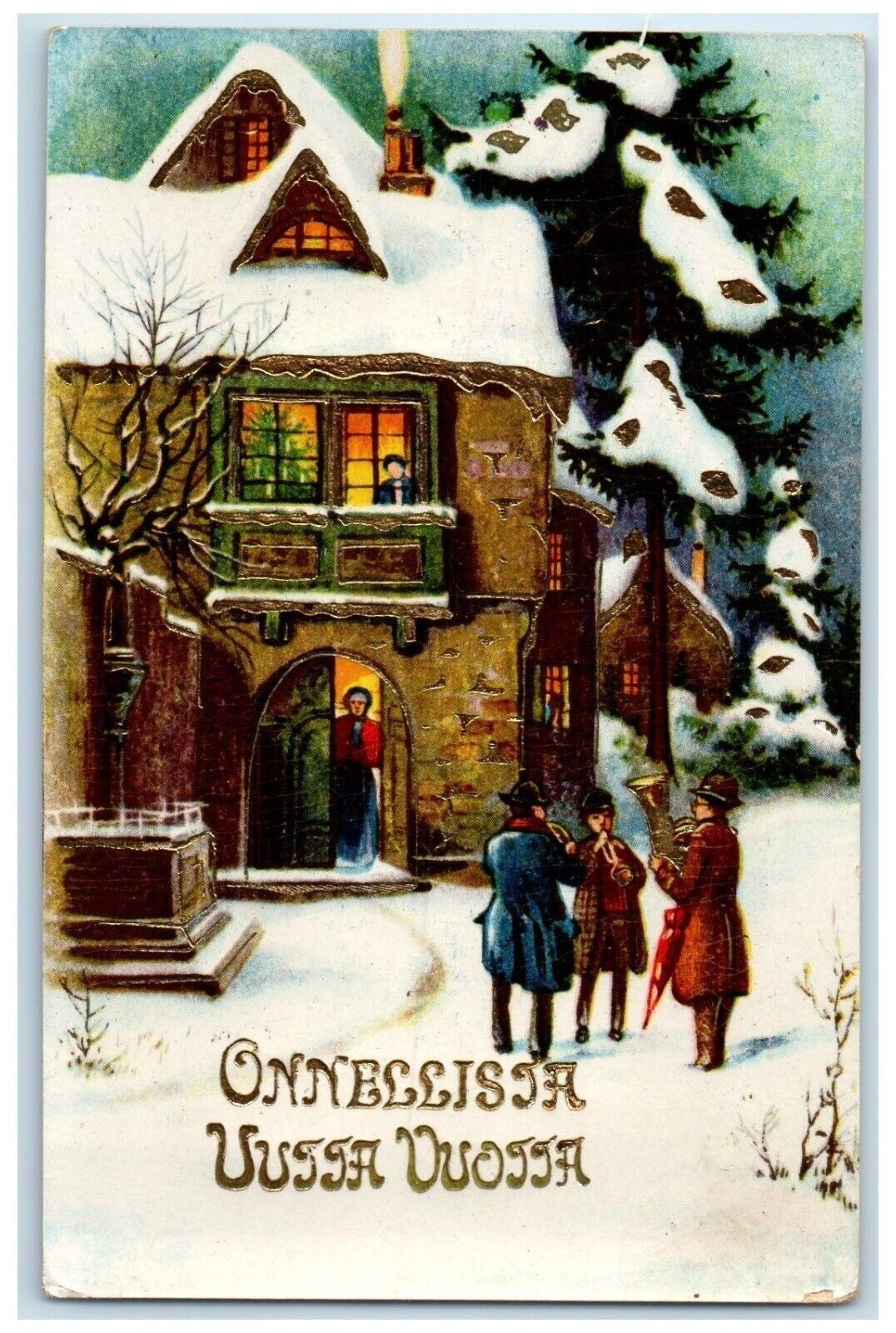 c1910\'s Finland Christmas Gel Gold Gilt Embossed Unposted Antique Postcard