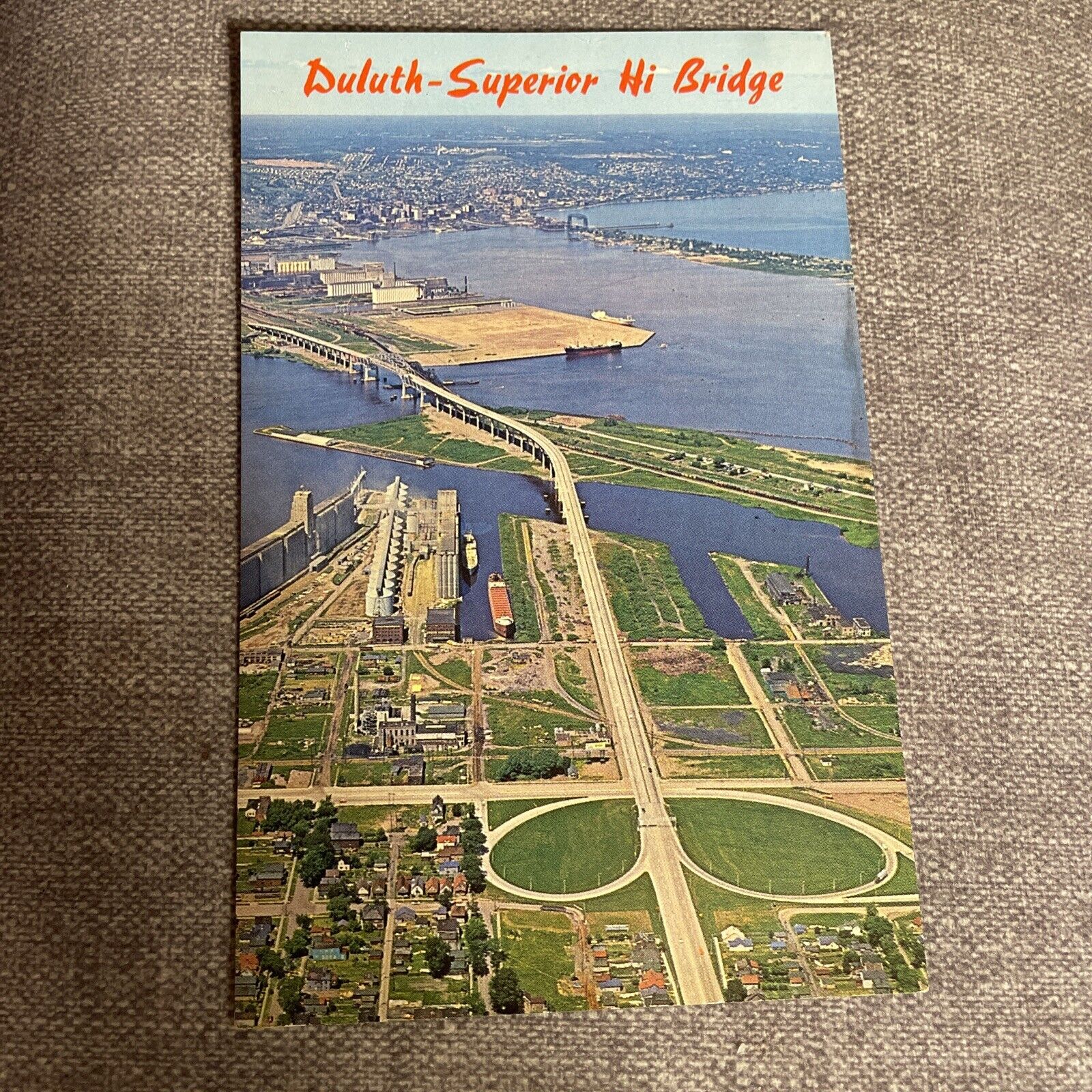 Duluth Superior WI Aerial View of Hi Bridge Chrome Postcard Wisconsin