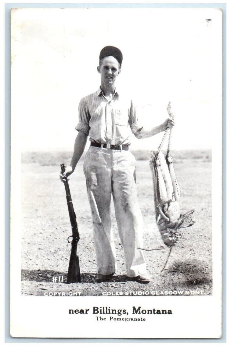 c1940\'s Coles Exaggerated Grasshopper Hunting Rifle Montana RPPC Photo Postcard