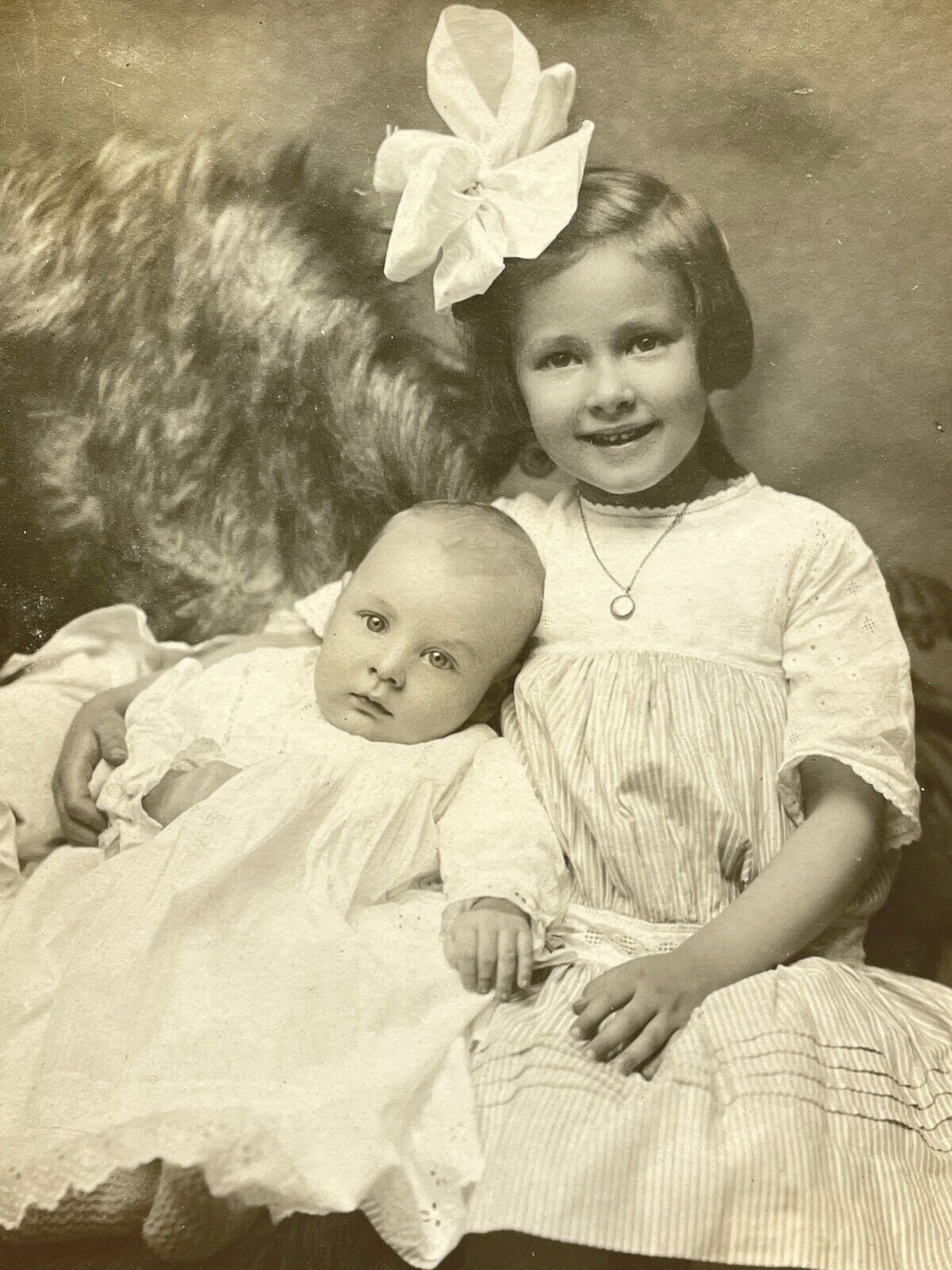 AZA Photograph Girl With Baby Brother 1910s Portrait