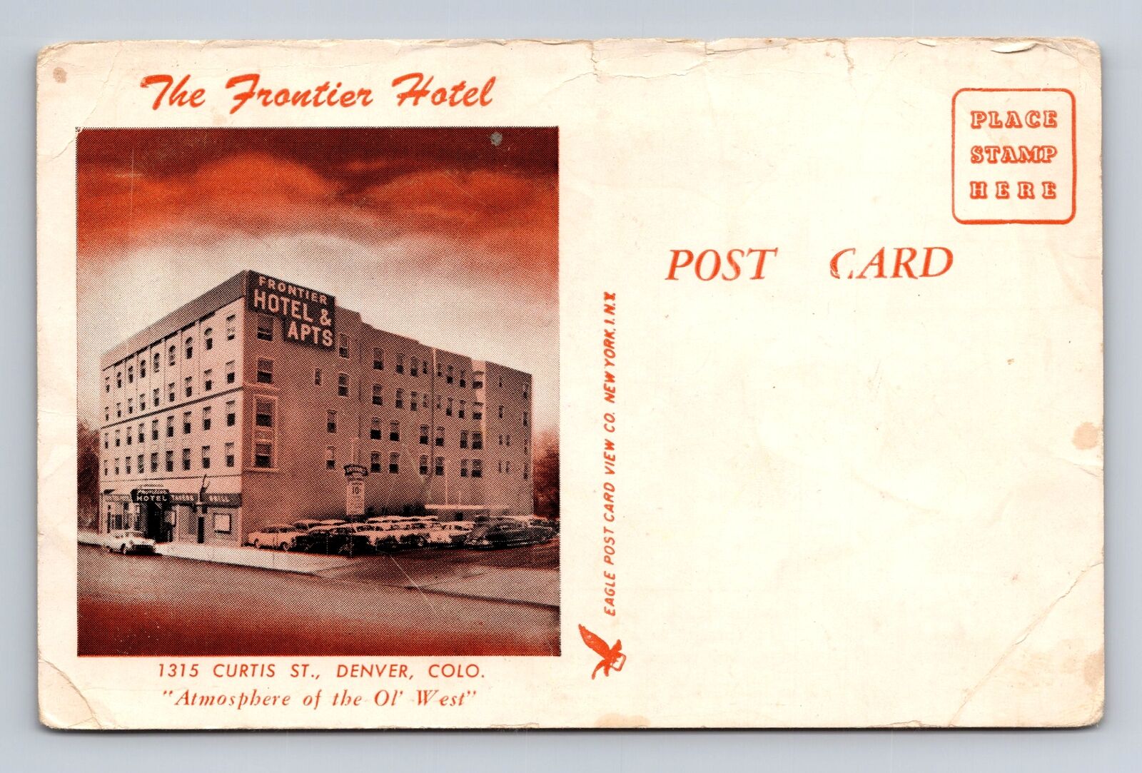 Denver CO-Colorado, the Frontier Hotel, Advertising, Antique Vintage Postcard