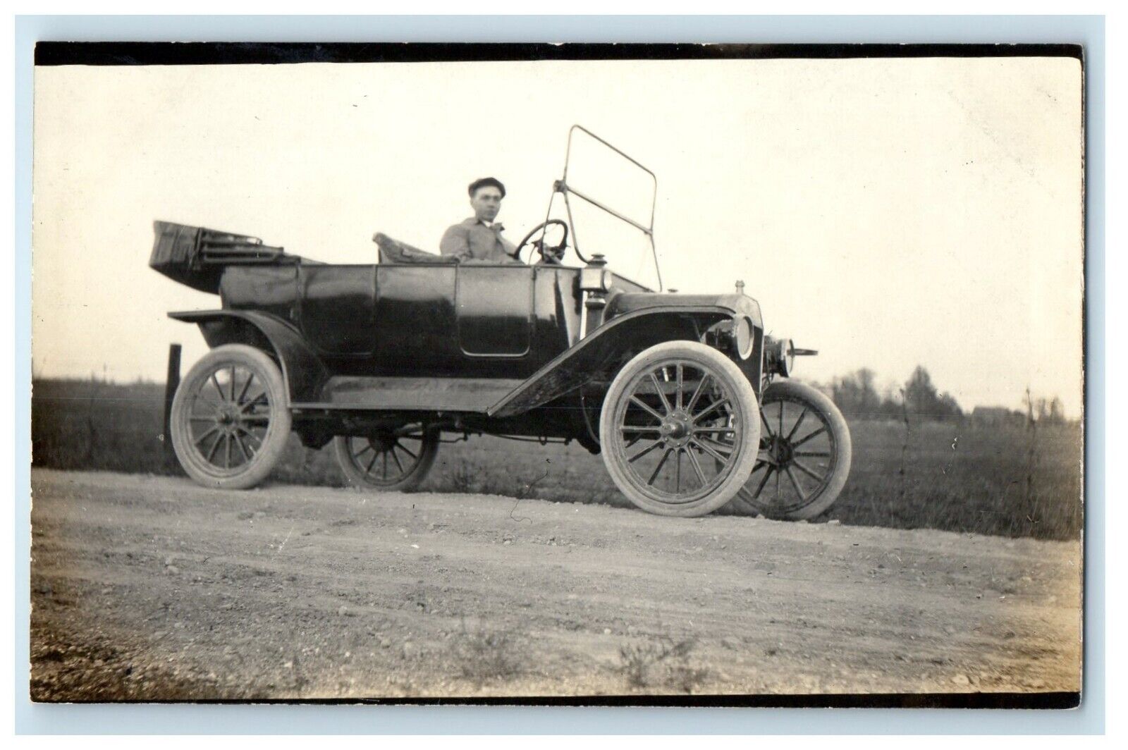 c1910\'s Man Driving Antique Vintage Car Dirt Road RPPC Unposted Photo Postcard