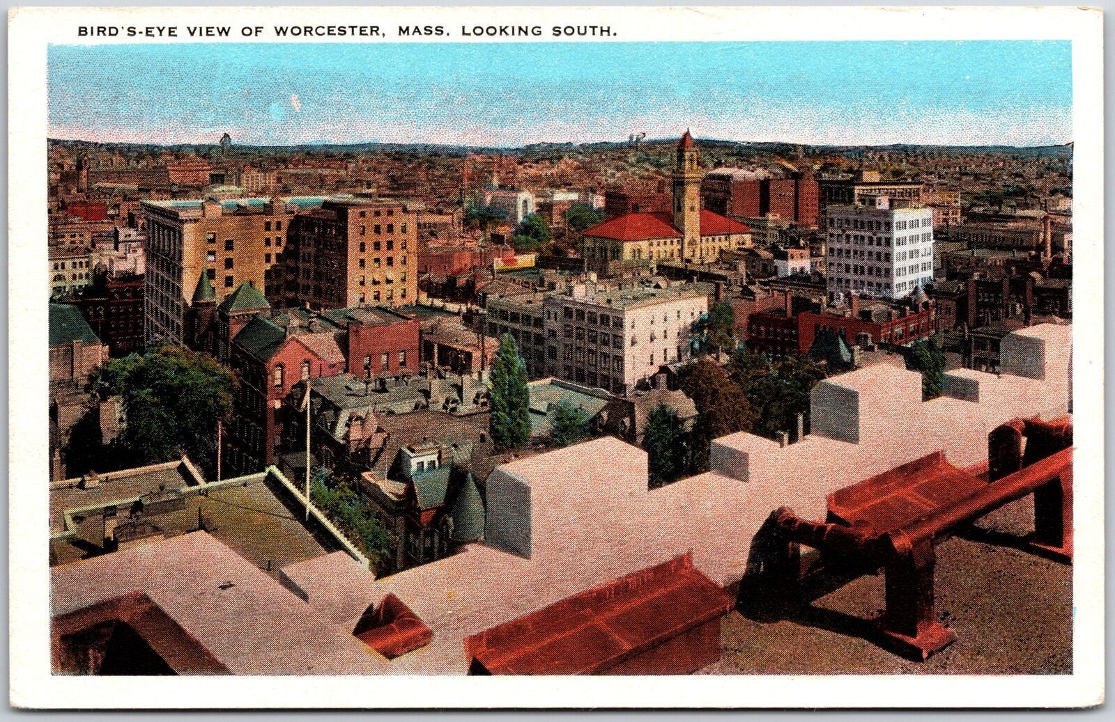 Worcester Massachusetts MA Looking South Bird\'s Eye View Buildings Postcard