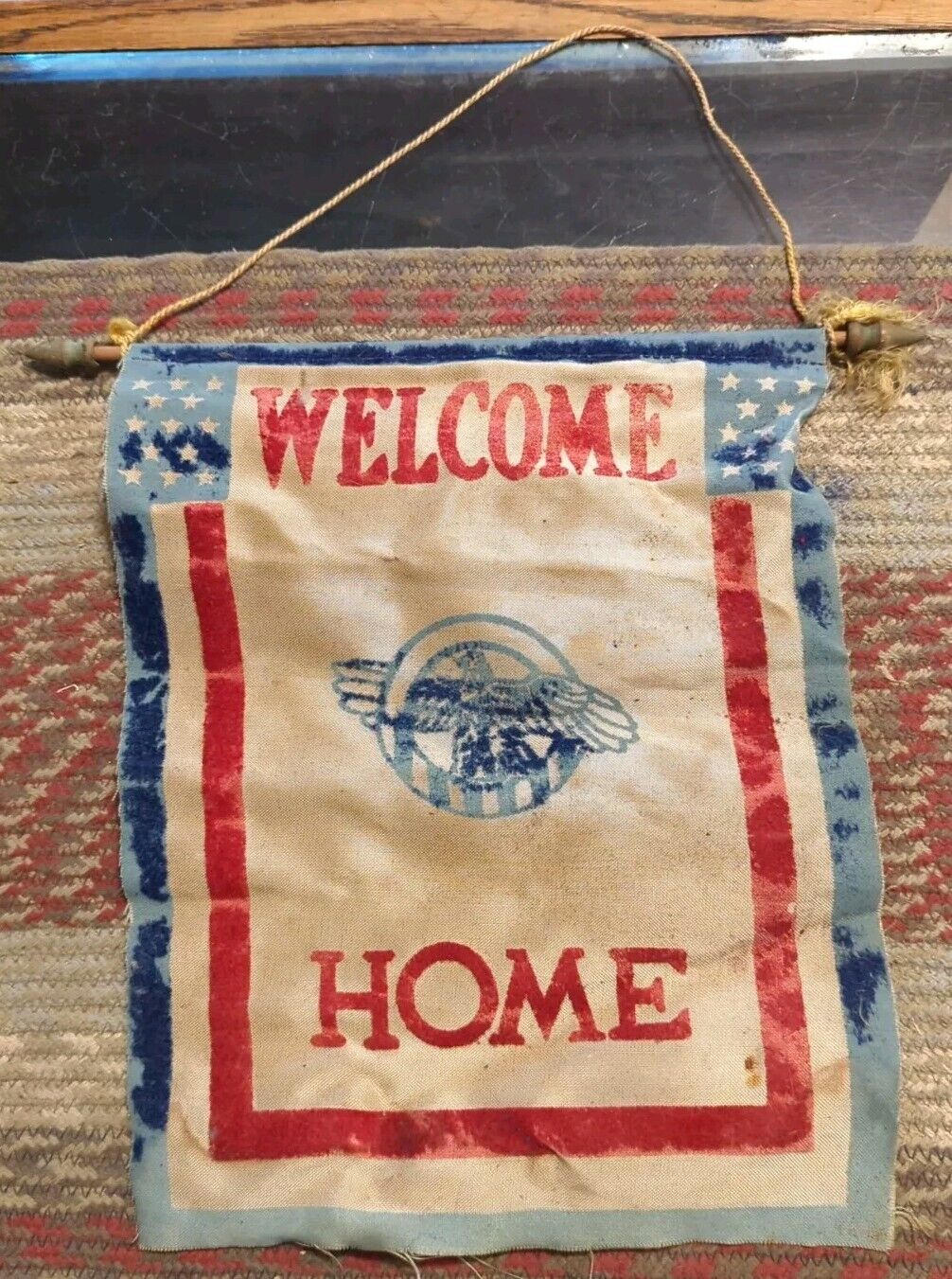 Vintage Early USA Flag Military Welcome Home Banner Flag Really Cool Piece