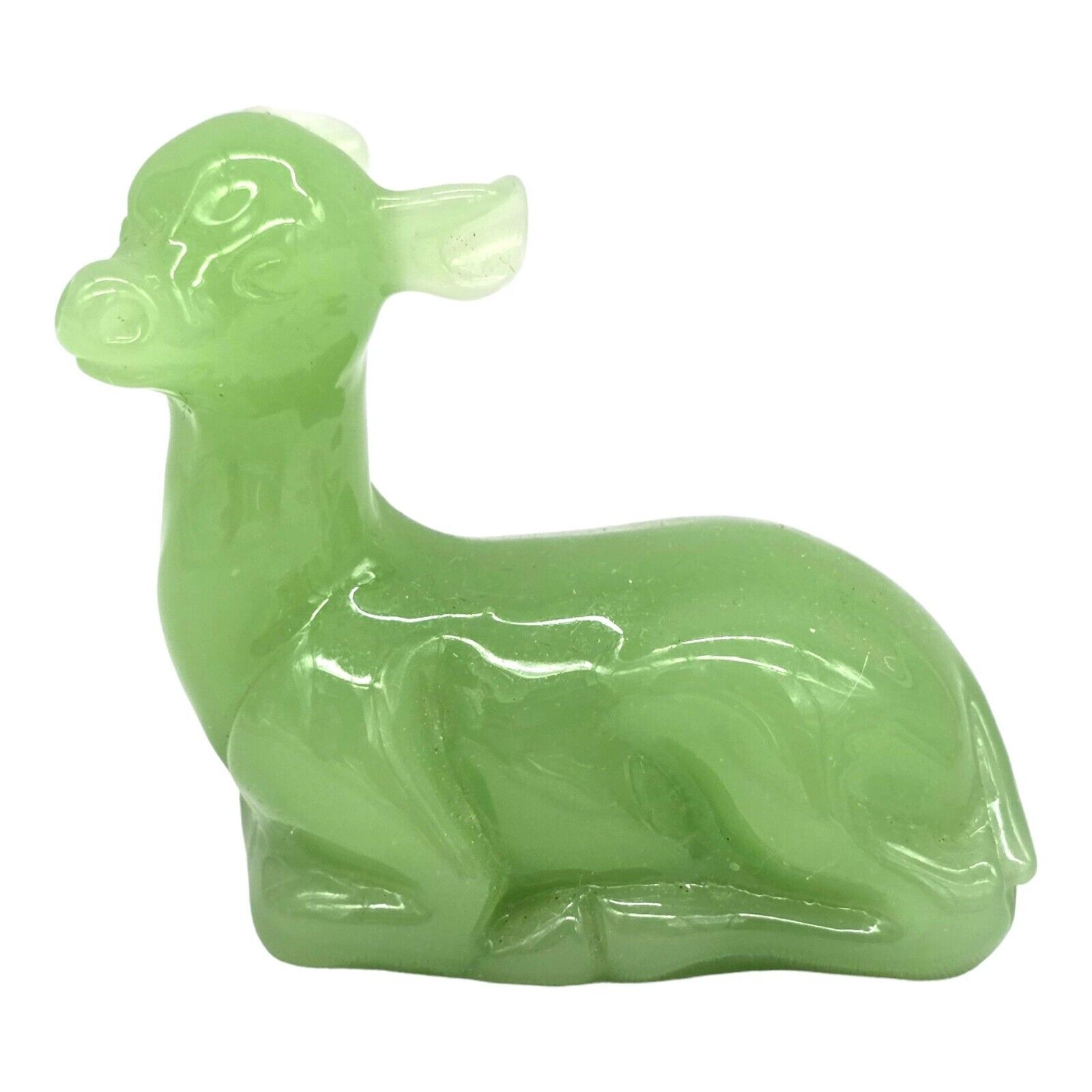 Vintage Hand Carved Jade Green Glass Deer Figurine 3\