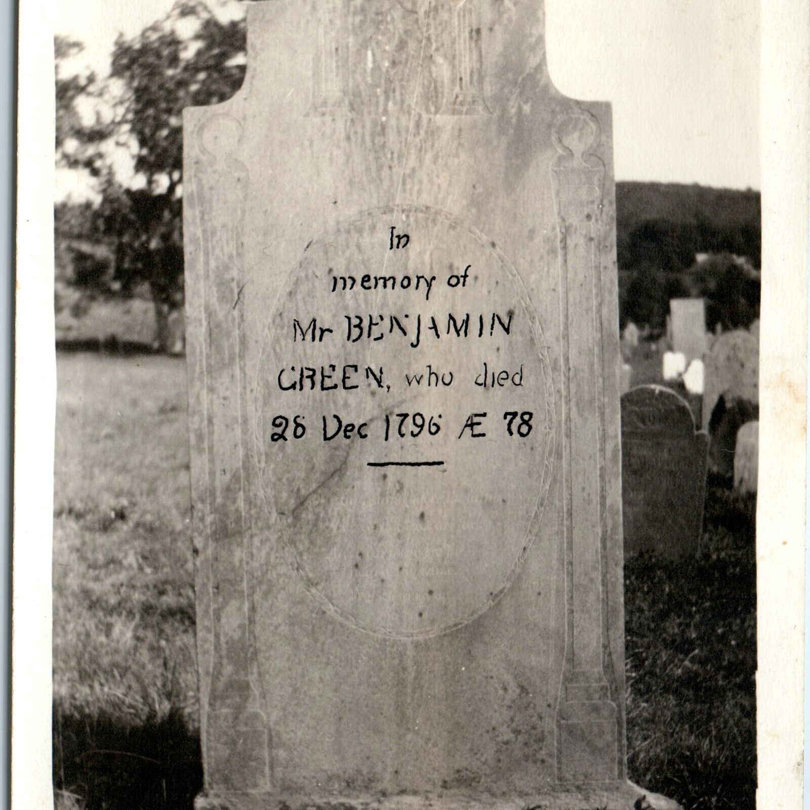 c1910s Bernardston, Mass Old Cemetery Real Photo Benjamin Green 1796 Grave A154