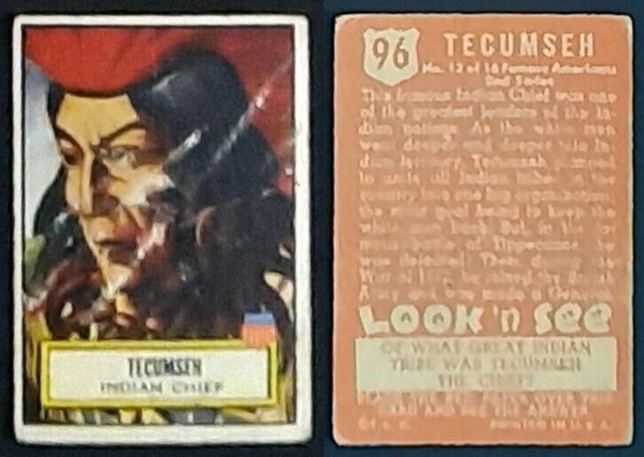 TECUMSEH/INDIAN CHIEF LOOK \'N SEE-1952 TOPPS # 96-NICE CONDITION/70+ YEARS OLD