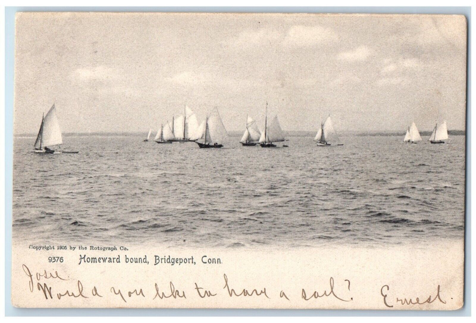 1906 Homeward Bound Sailboat Bridgeport Connecticut CT Rotograph Posted Postcard