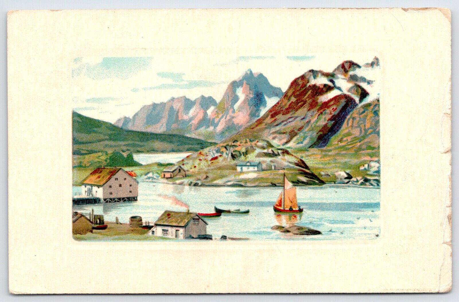 Postcard Beautiful Northern Rustic View Sailboat Mountains Unposted
