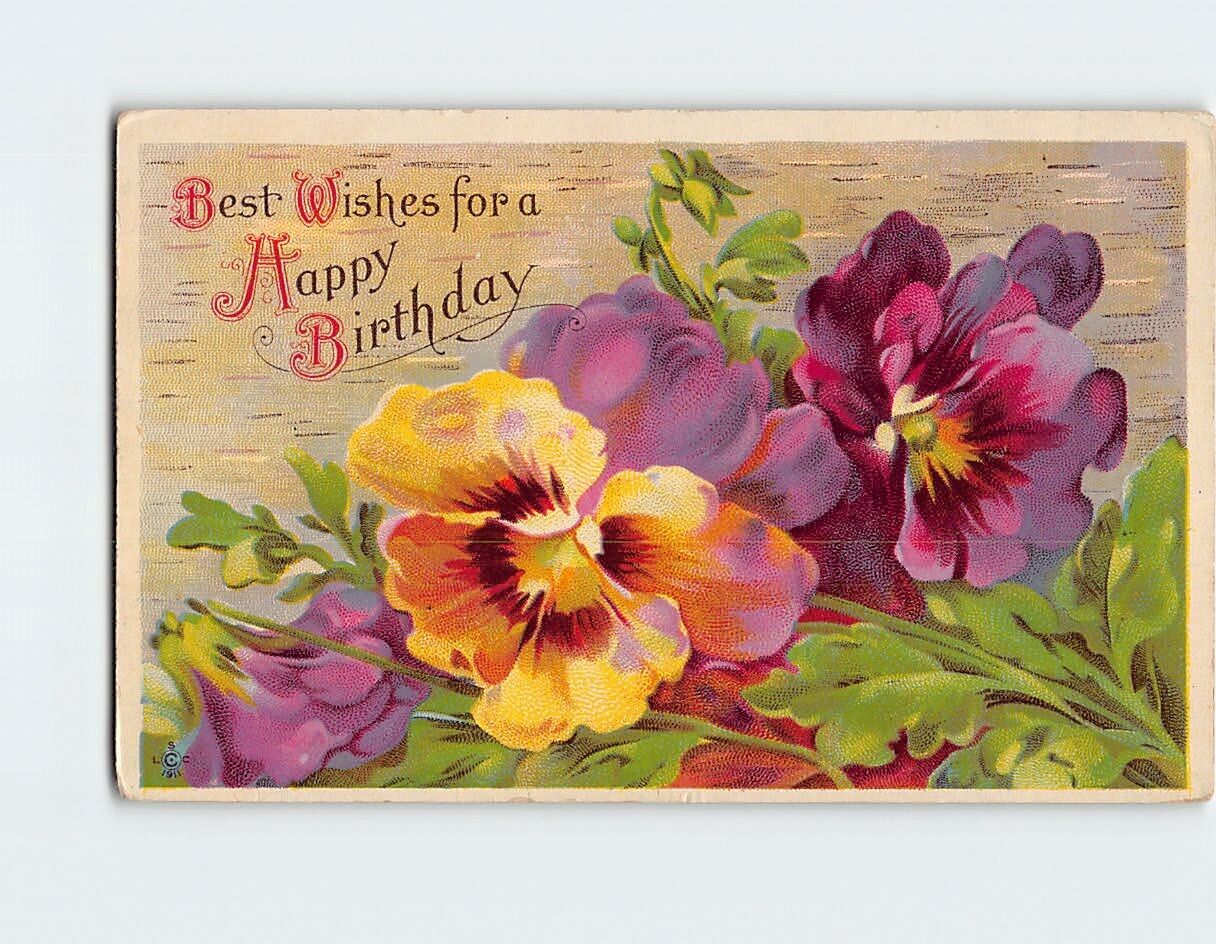 Postcard Best Wishes for a Happy Birthday with Flowers Art Print