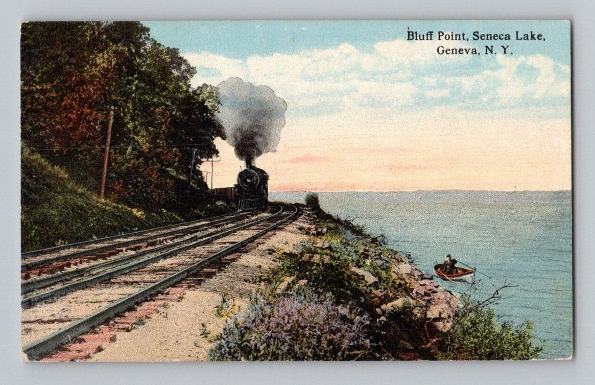 1910. BLUFF POINT. SENECA LAKE. GENEVA, NY. LOCOMOTIVE. POSTCARD DM7
