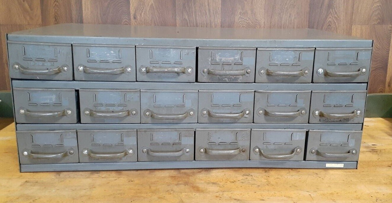 Vintage Equipto USA 18 Drawer Metal Parts Cabinet -17