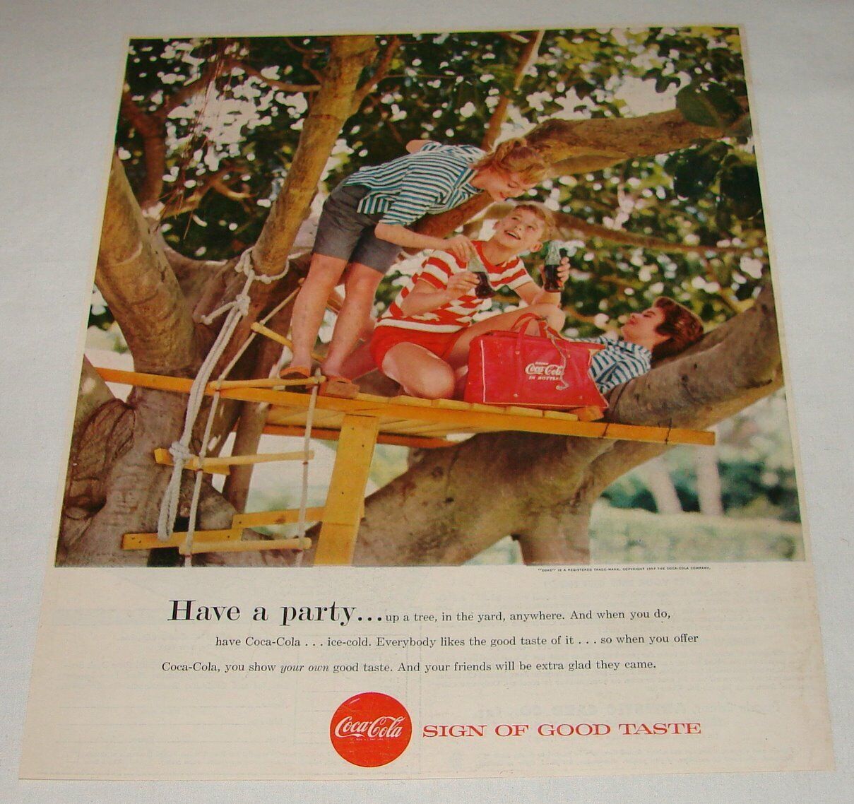 1957 Coca Cola ad ~ HAVE A PARTY IN THE TREEHOUSE