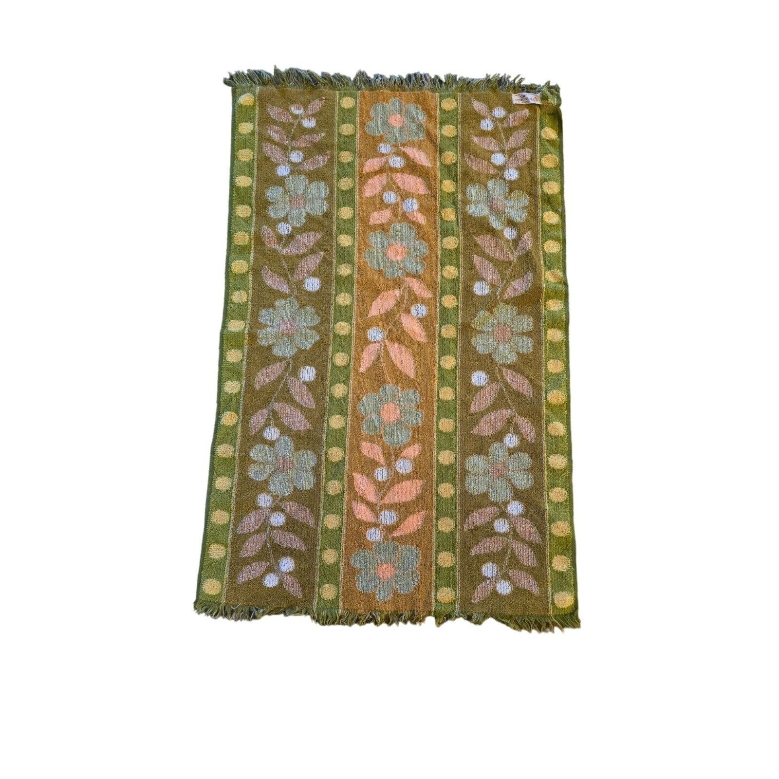 Vintage Cannon Royal Family Floral Cotton Woven Towel Mid-Century Green & Orange