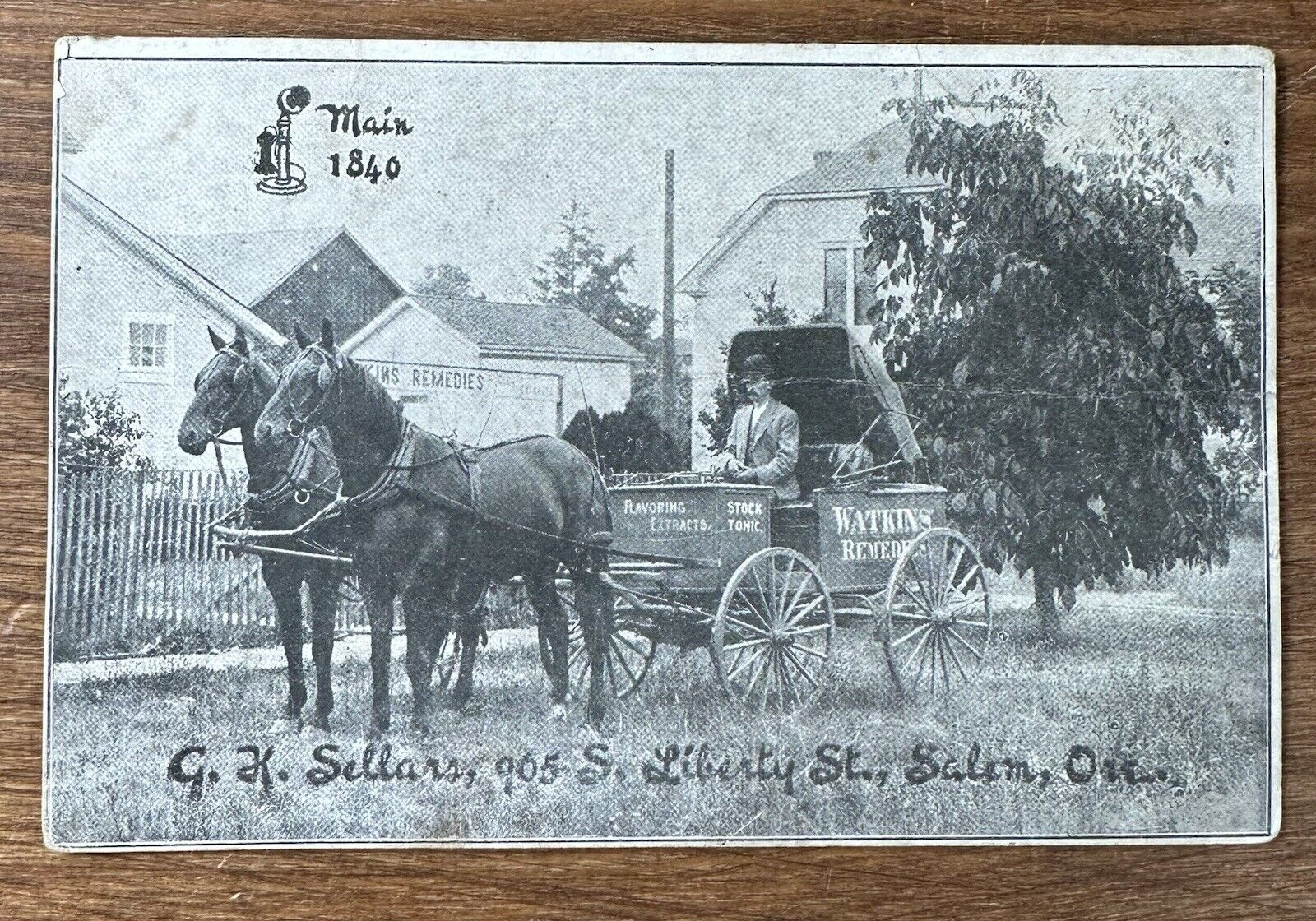 c.1900 WATKINS REMEDIES Advertising Postcard Horse Drawn Wagon Salem Oregon RPPC