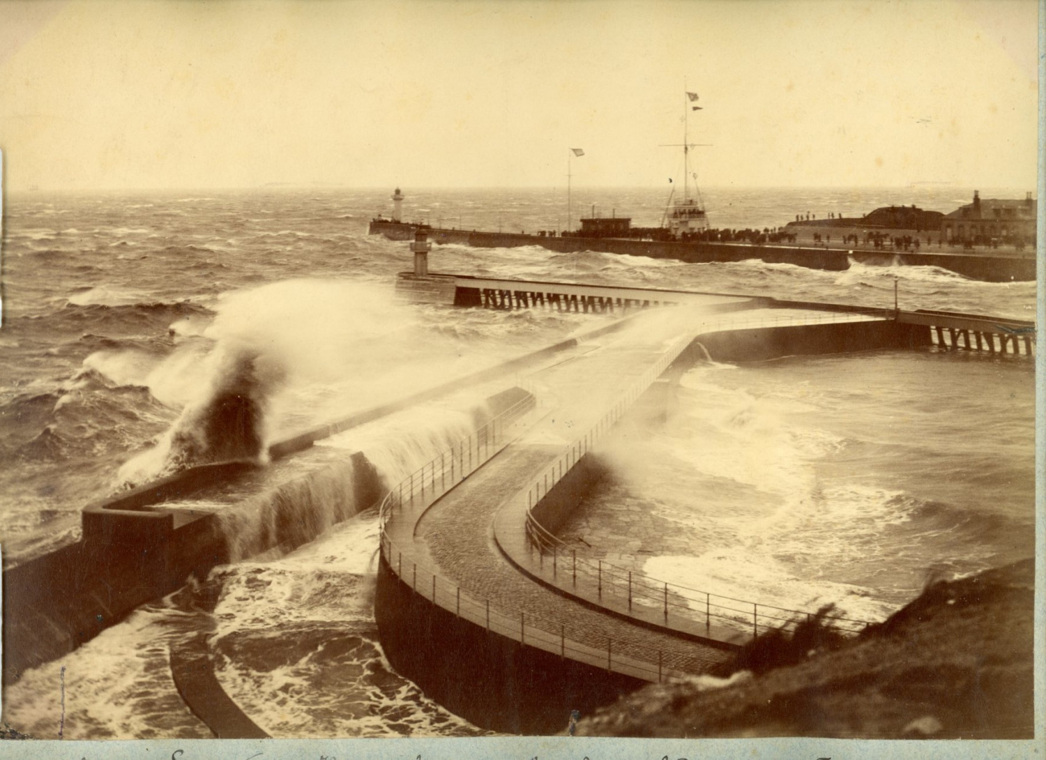 France, Le Havre, the jetties a day of a storm vintage albumen print, view taken