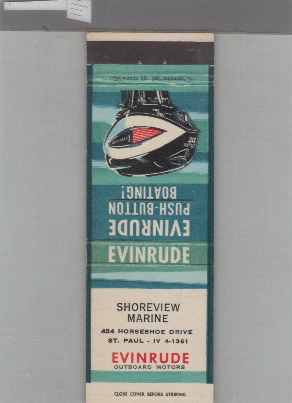 Matchbook Cover Evinrude Outboard Motor Dlr. Shoreview Marine St. Paul, MN