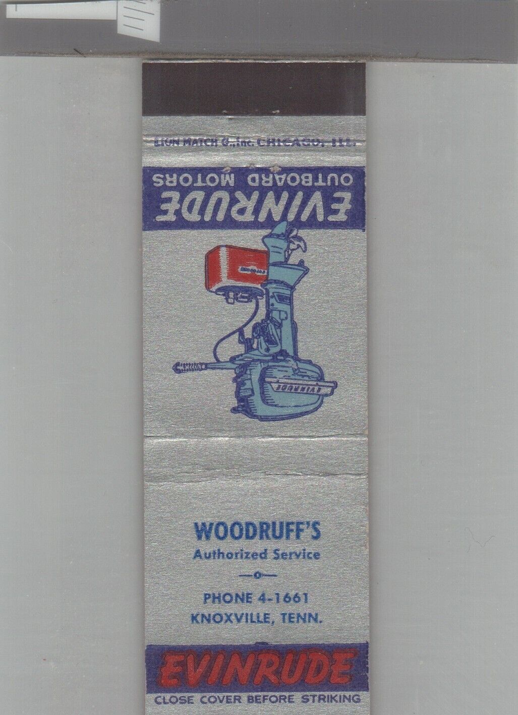 Matchbook Cover Evinrude Outboard Motor Dlr. Woodruff's Knoxville, TN