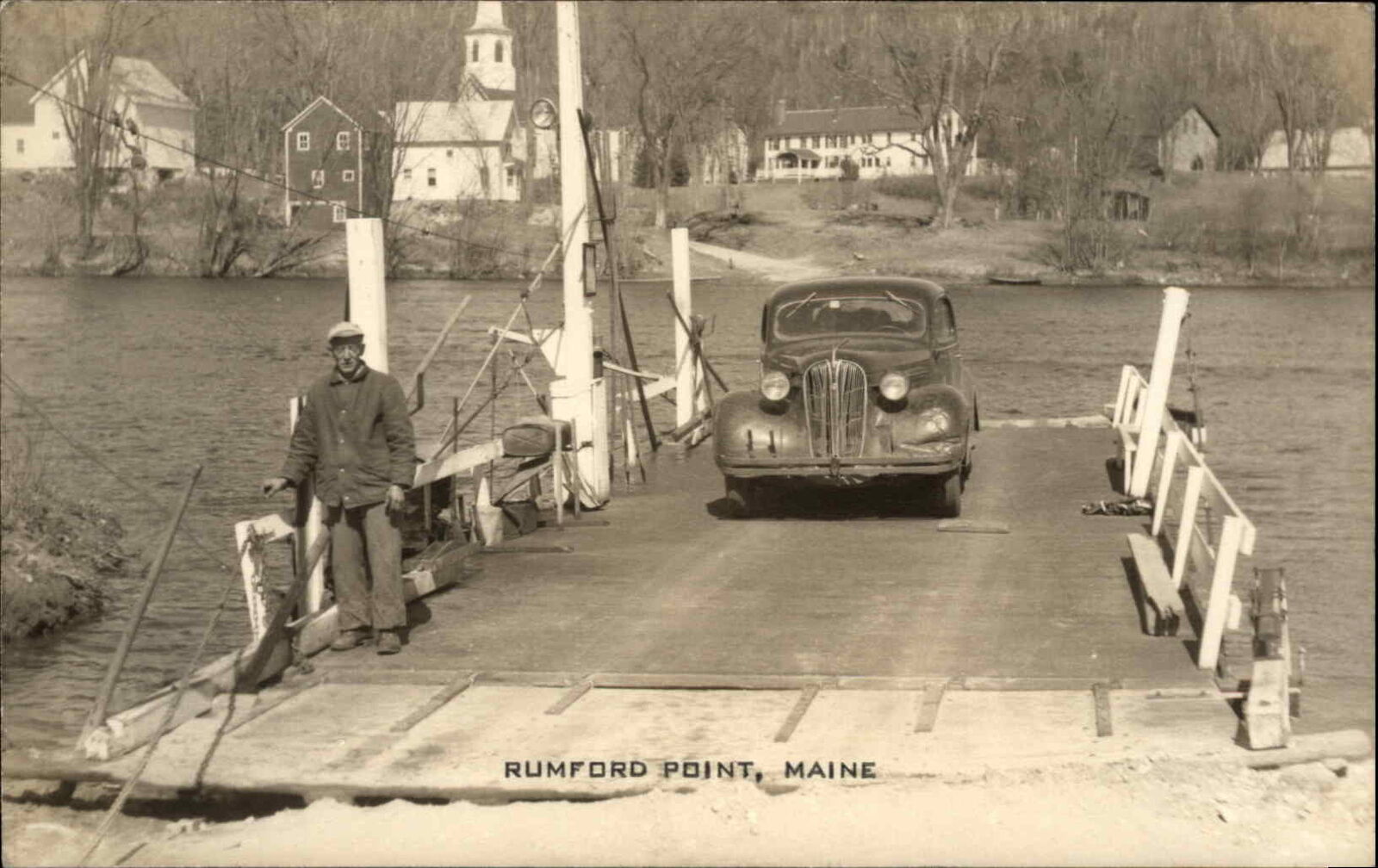 Rumford Point ME Car on Ferry & Operator Real Photo Postcard