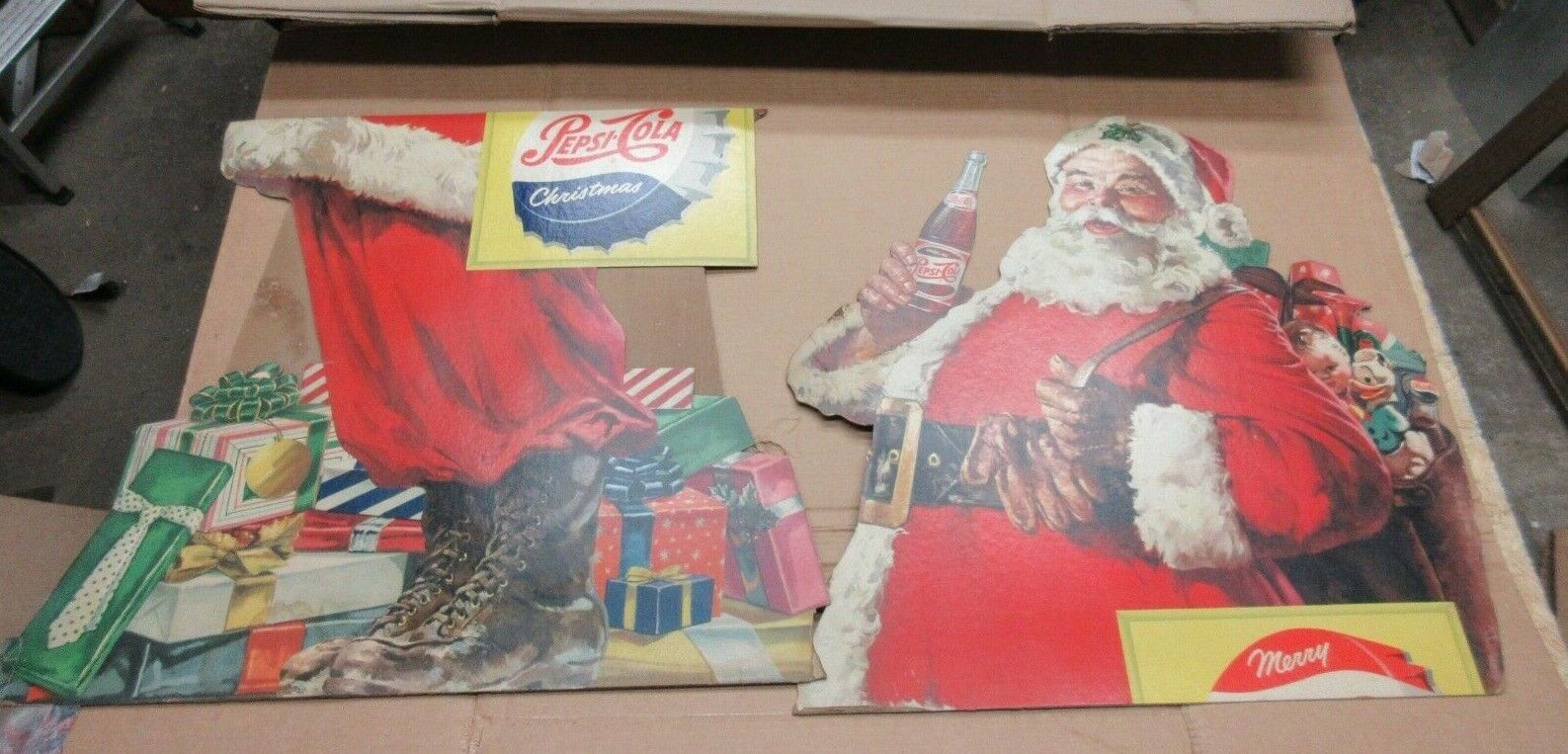 Rare1950s Pepsi Cola Holidays Merry Christmas Cardboard Sign Santa 