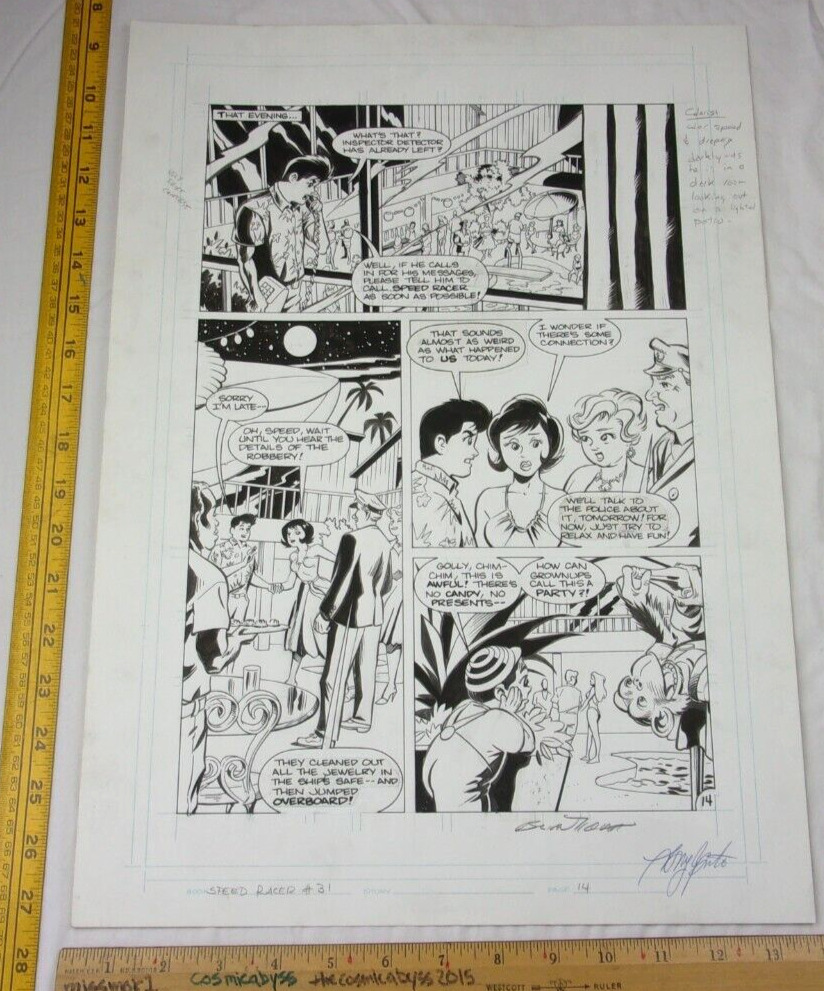 SPEED RACER 1980s ORIGINAL comic book art SIGNED #31 p 14 Speed Trixie Spritle