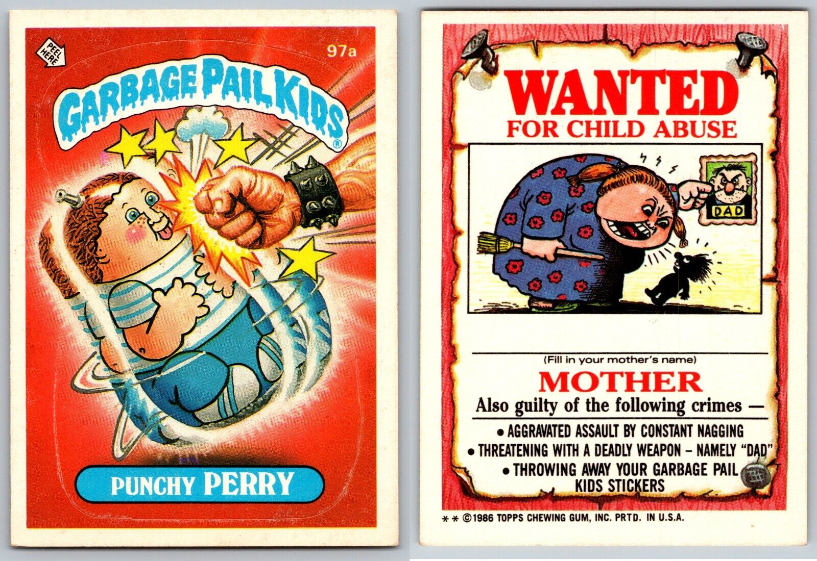 1986 Topps Garbage Pail Kids GPK Series 3 DIECUT ERROR Punchy PERRY 97a NM