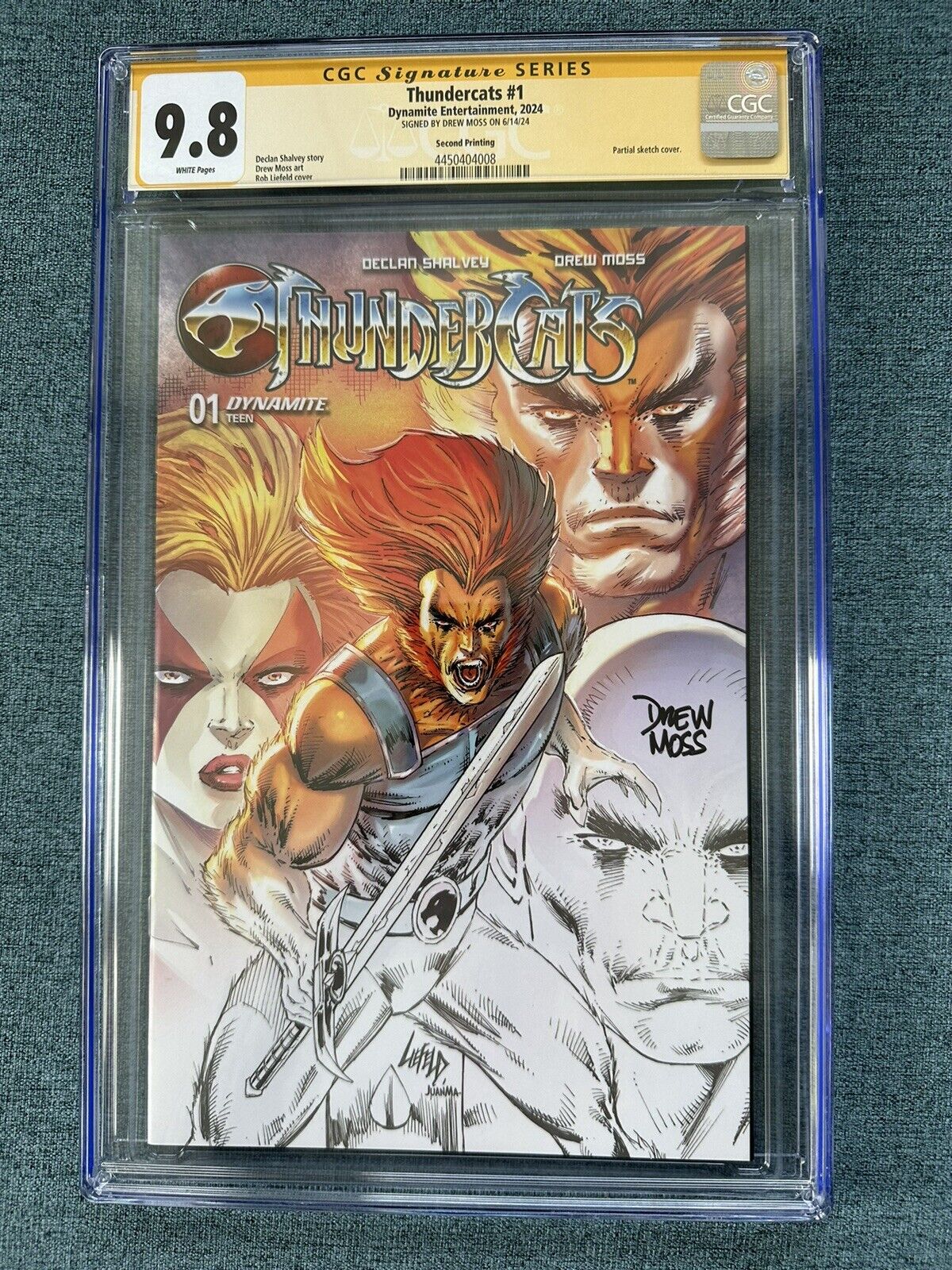 Thundercats #1 CGC 9.8 🔥Drew Moss Signature🔥Rob Liefeld Partial Sketch Cover
