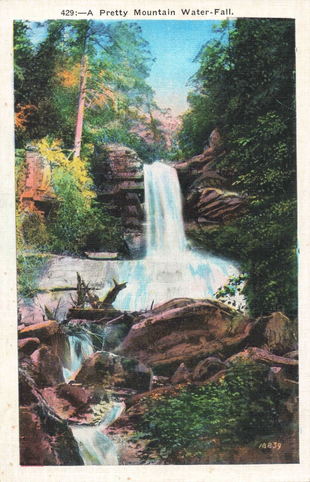 Asheville NC, Pretty Mountain Waterfall, Scenic View, Vintage Postcard