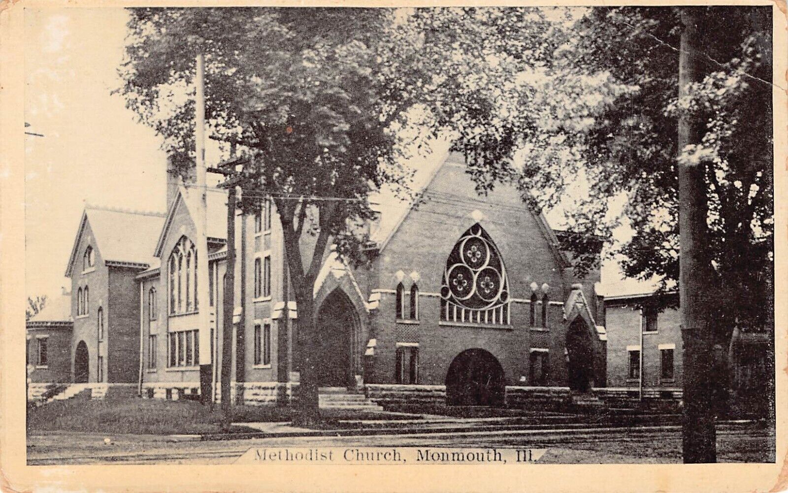 Monmouth IL Illinois Methodist Church Faith Main Street Vtg Postcard B35