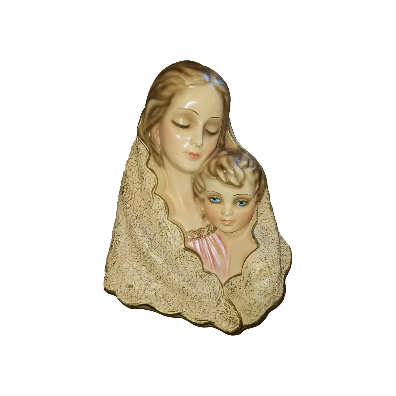 VINTAGE CHALKWARE PLAQUE WALL HANGING VIRGIN MARY BABY JESUS MADONNA & CHILD