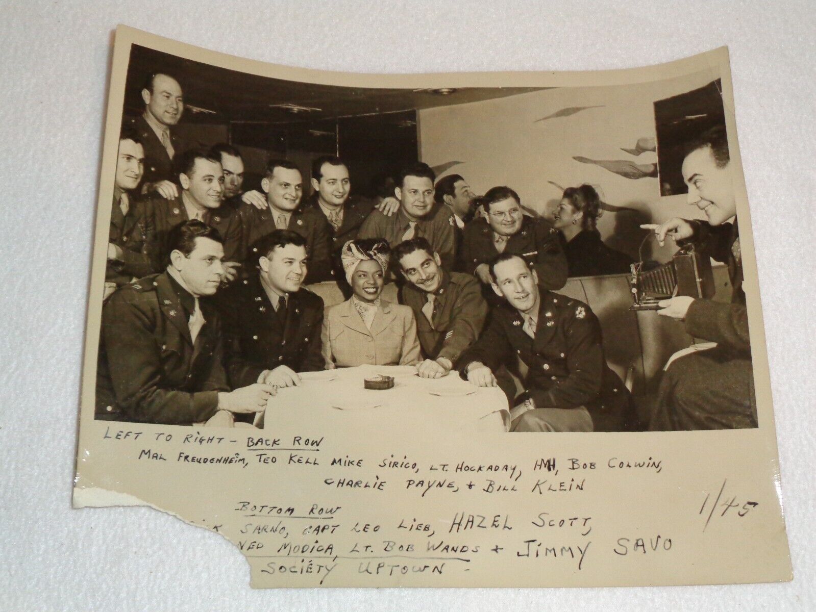 Hazel Scott Jimmy Savo Military Members 1945 Cafe Society Uptown NYC Rare Photo