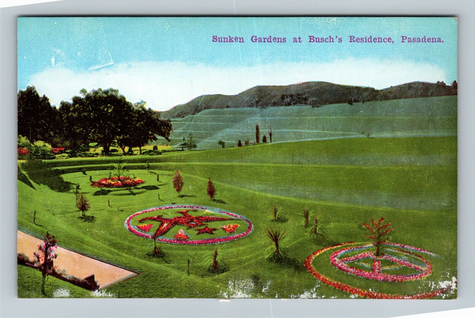Pasadena CA, Sunken Garden\'s at Busch\'s Home, California c1910 Vintage Postcard
